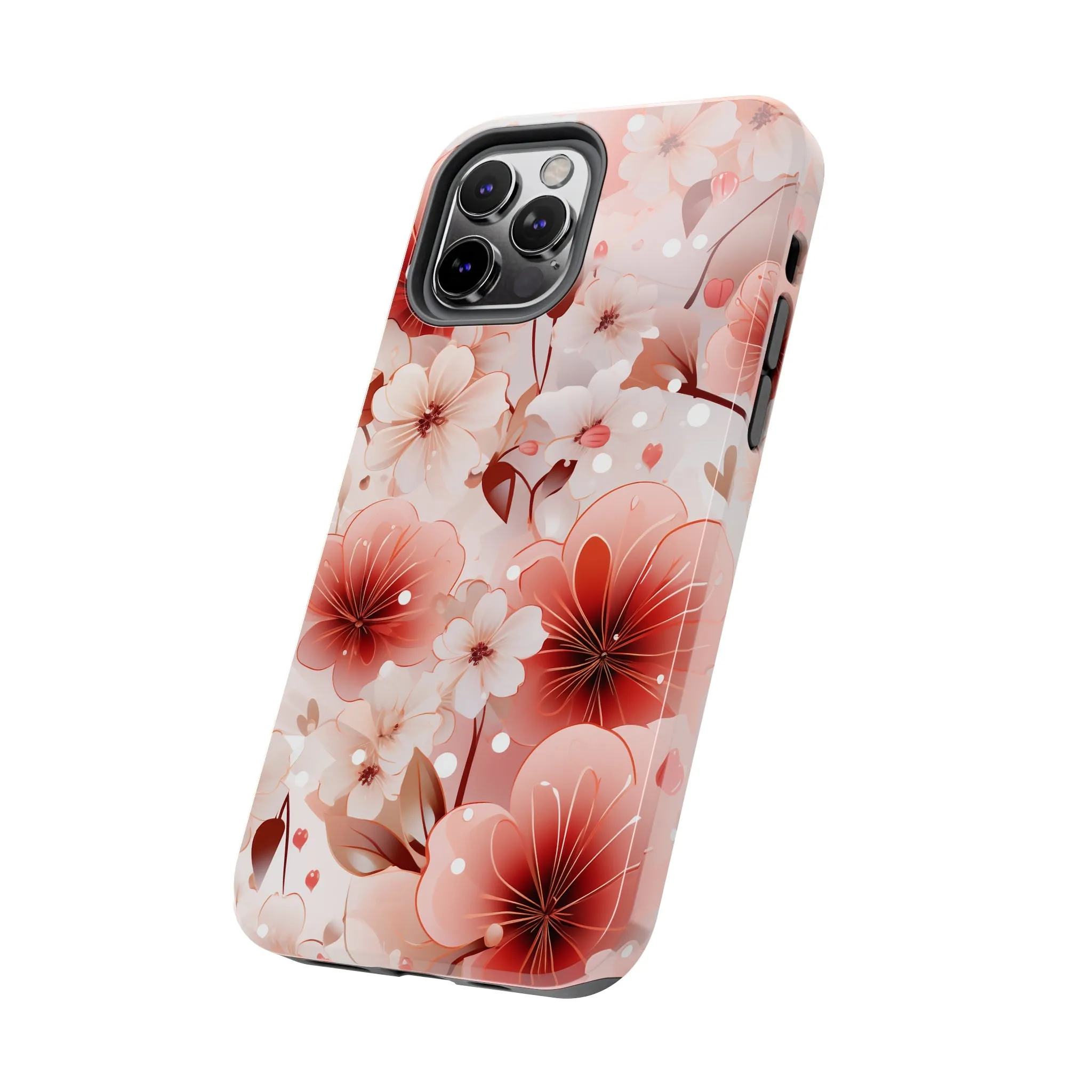 Pink Floral Pattern Design Tough Phone Case compatible with a large variety of iPhone models, Gift, Phone Case