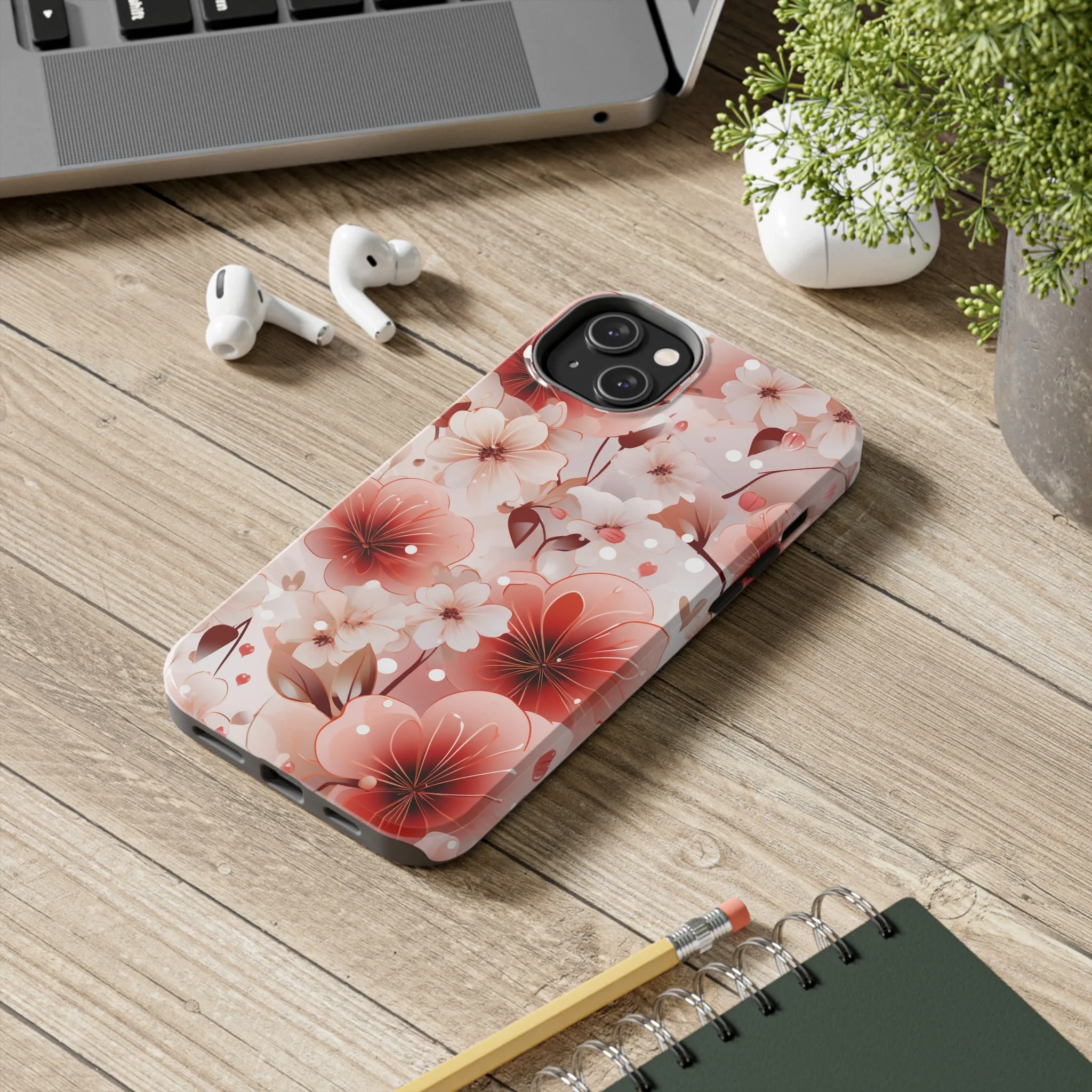 Pink Floral Pattern Design Tough Phone Case compatible with a large variety of iPhone models, Gift, Phone Case