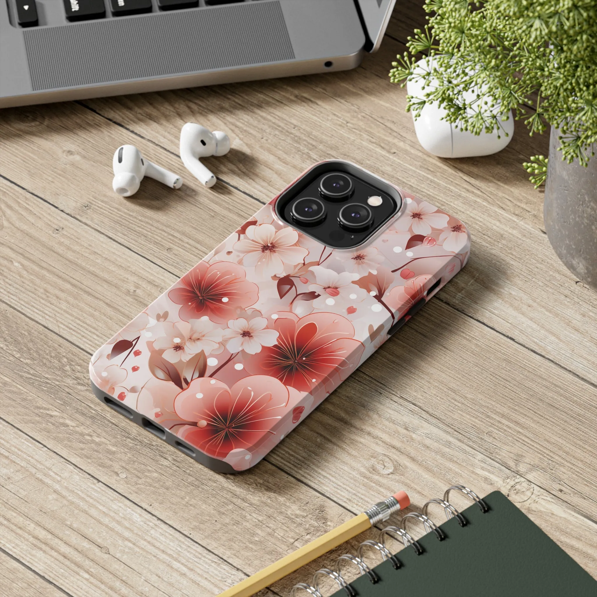 Pink Floral Pattern Design Tough Phone Case compatible with a large variety of iPhone models, Gift, Phone Case