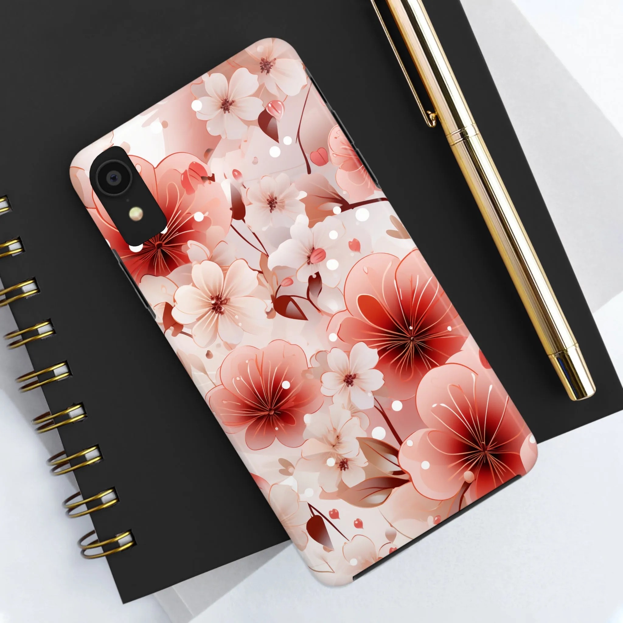 Pink Floral Pattern Design Tough Phone Case compatible with a large variety of iPhone models, Gift, Phone Case