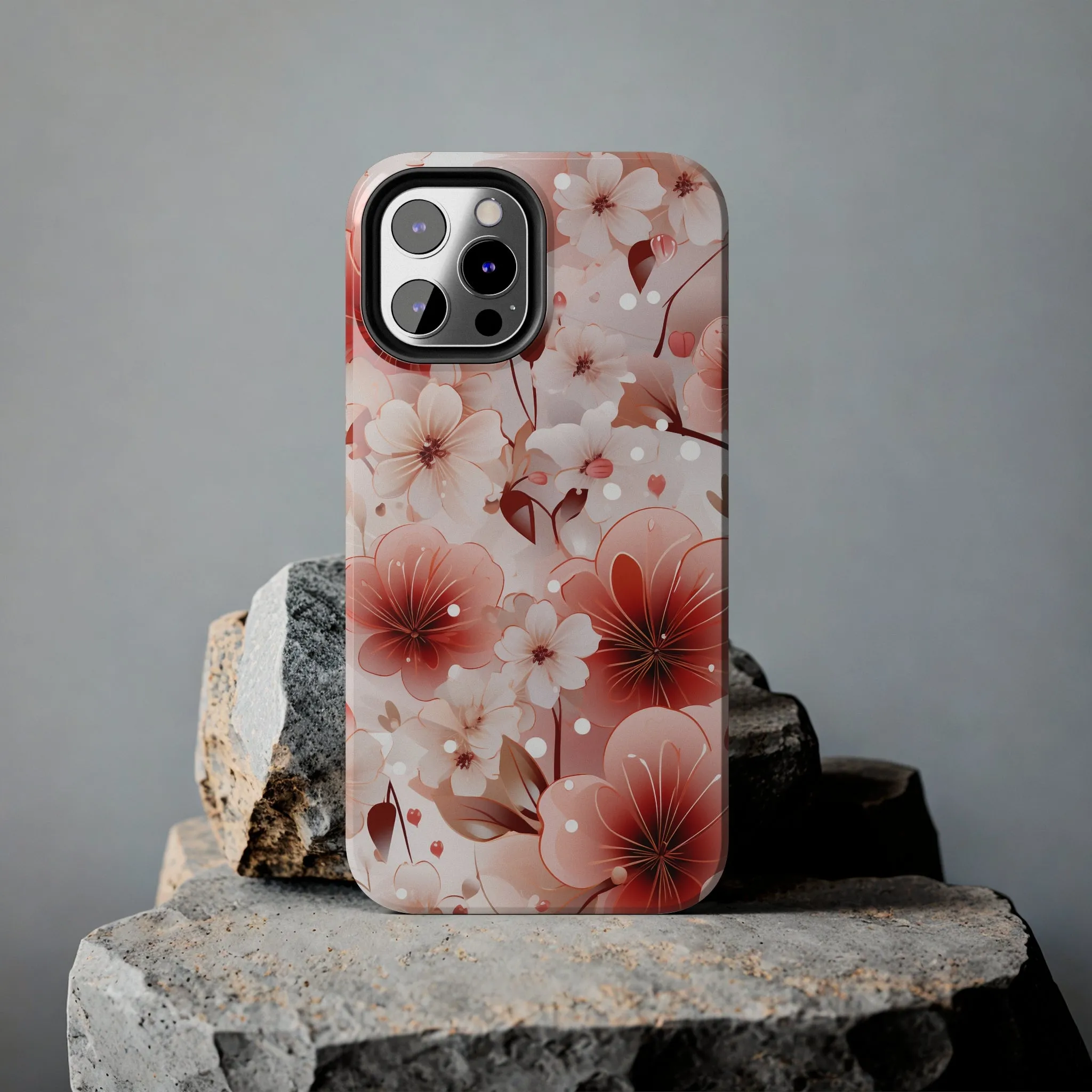 Pink Floral Pattern Design Tough Phone Case compatible with a large variety of iPhone models, Gift, Phone Case