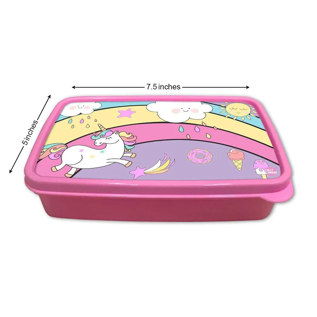 Plastic Lunch Box Snacks for School Kids Girls Tiffin - Unicorn and Rainbow