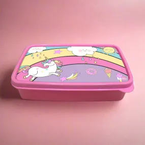 Plastic Lunch Box Snacks for School Kids Girls Tiffin - Unicorn and Rainbow