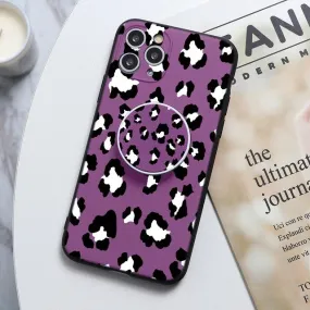 Purple Leopard Print Stand Phone Case For Huawei