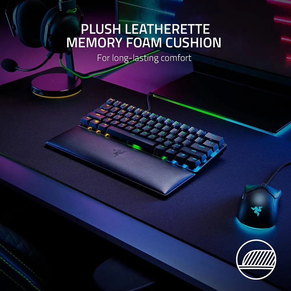 Razer Keyboard Ergonomic Wrist Rest for Mini Keyboards: Plush Leatherette Memory Foam Cushion - Anti-Slip Rubber Feet