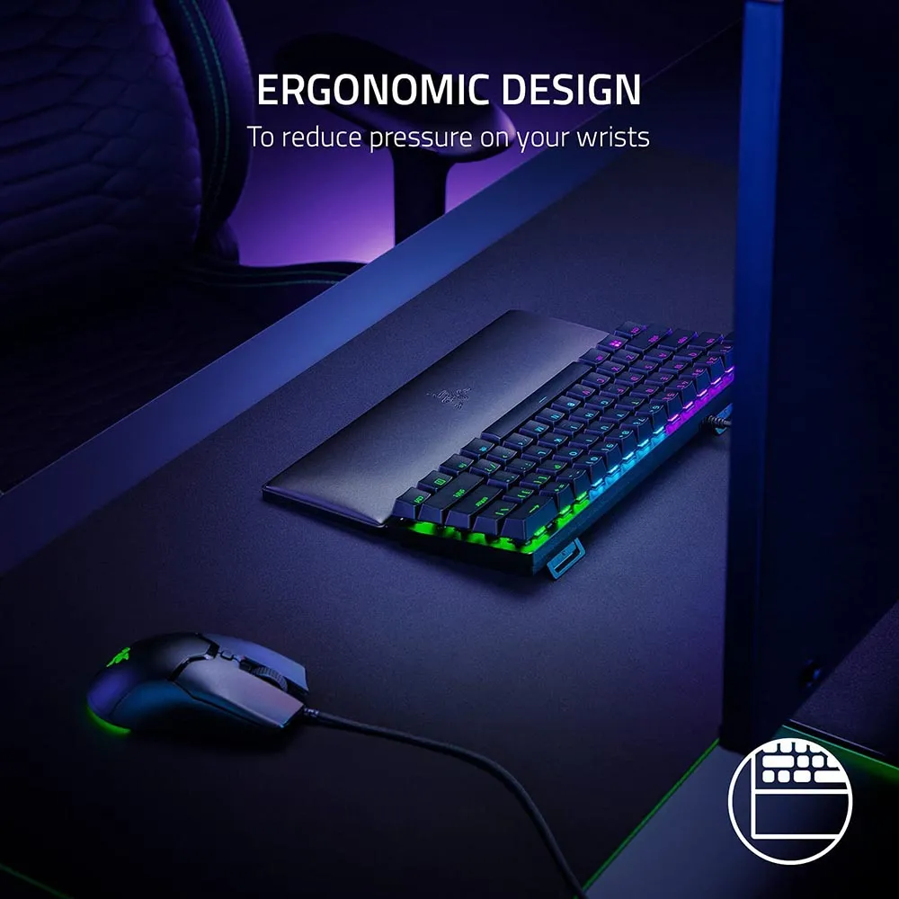 Razer Keyboard Ergonomic Wrist Rest for Mini Keyboards: Plush Leatherette Memory Foam Cushion - Anti-Slip Rubber Feet