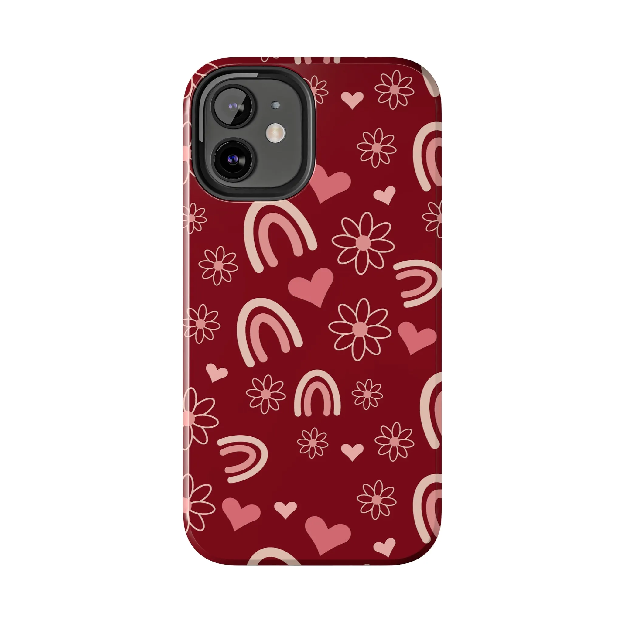 Red Boho Rainbow print Design Tough Phone Case compatible with a large variety of iPhone models, Gift, Phone Case