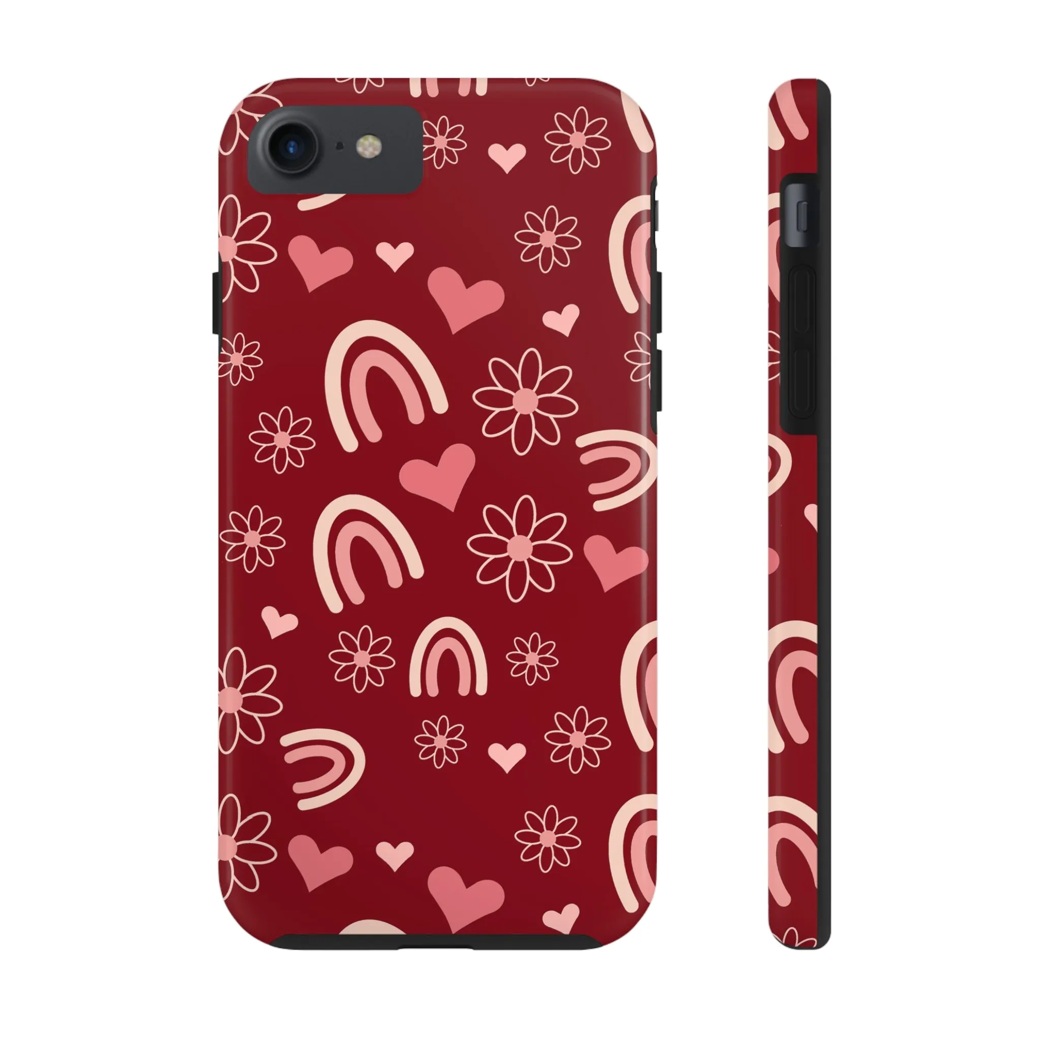 Red Boho Rainbow print Design Tough Phone Case compatible with a large variety of iPhone models, Gift, Phone Case