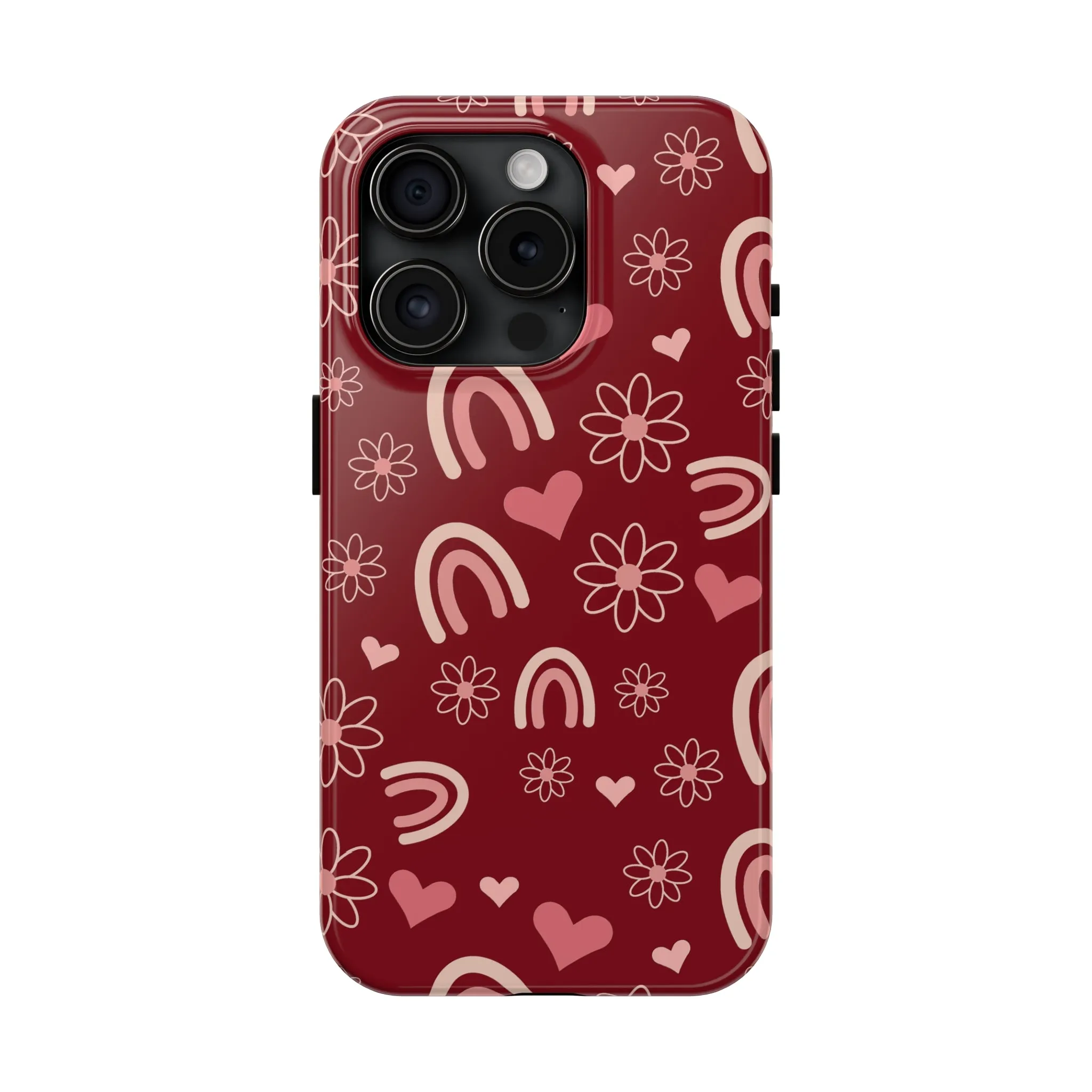 Red Boho Rainbow print Design Tough Phone Case compatible with a large variety of iPhone models, Gift, Phone Case