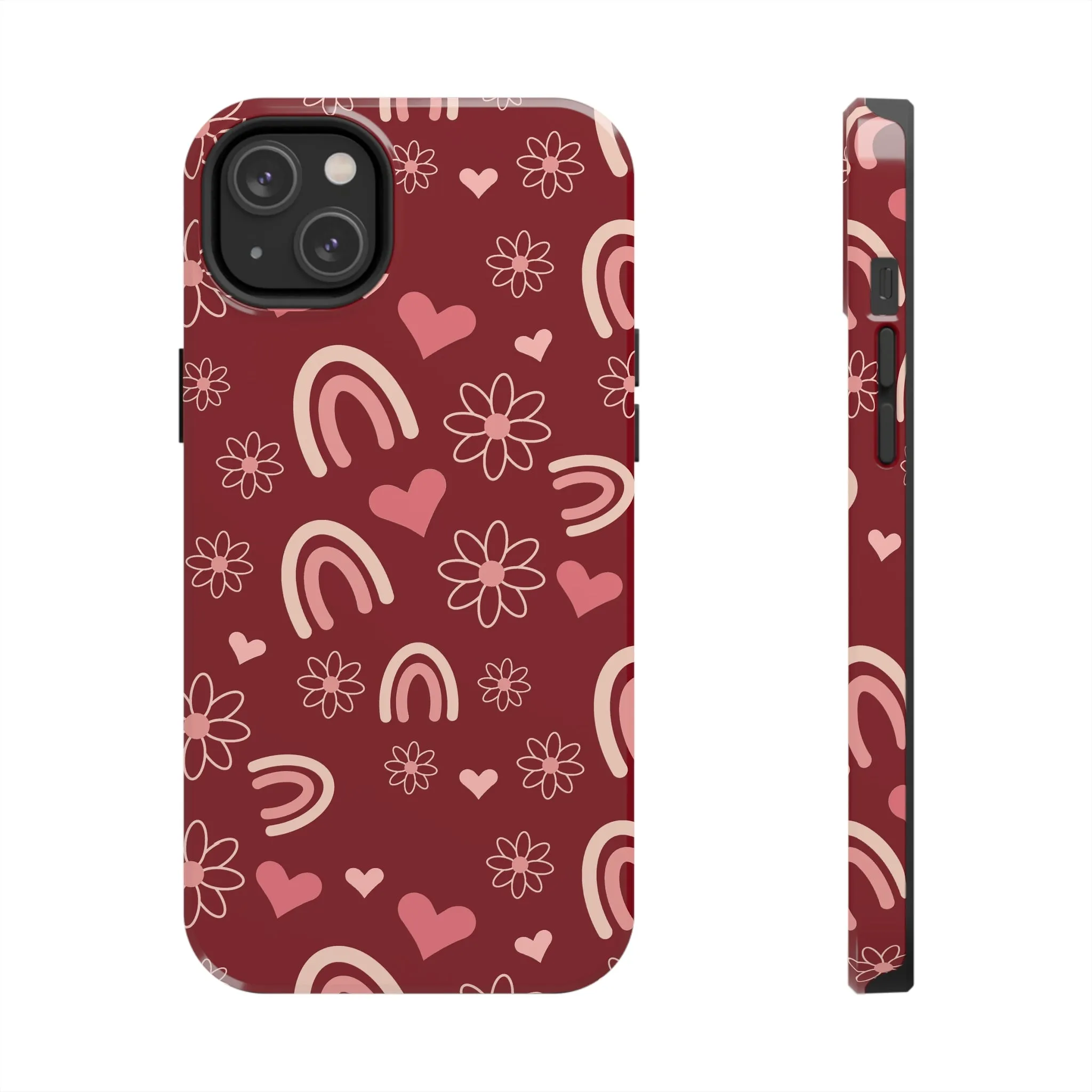 Red Boho Rainbow print Design Tough Phone Case compatible with a large variety of iPhone models, Gift, Phone Case