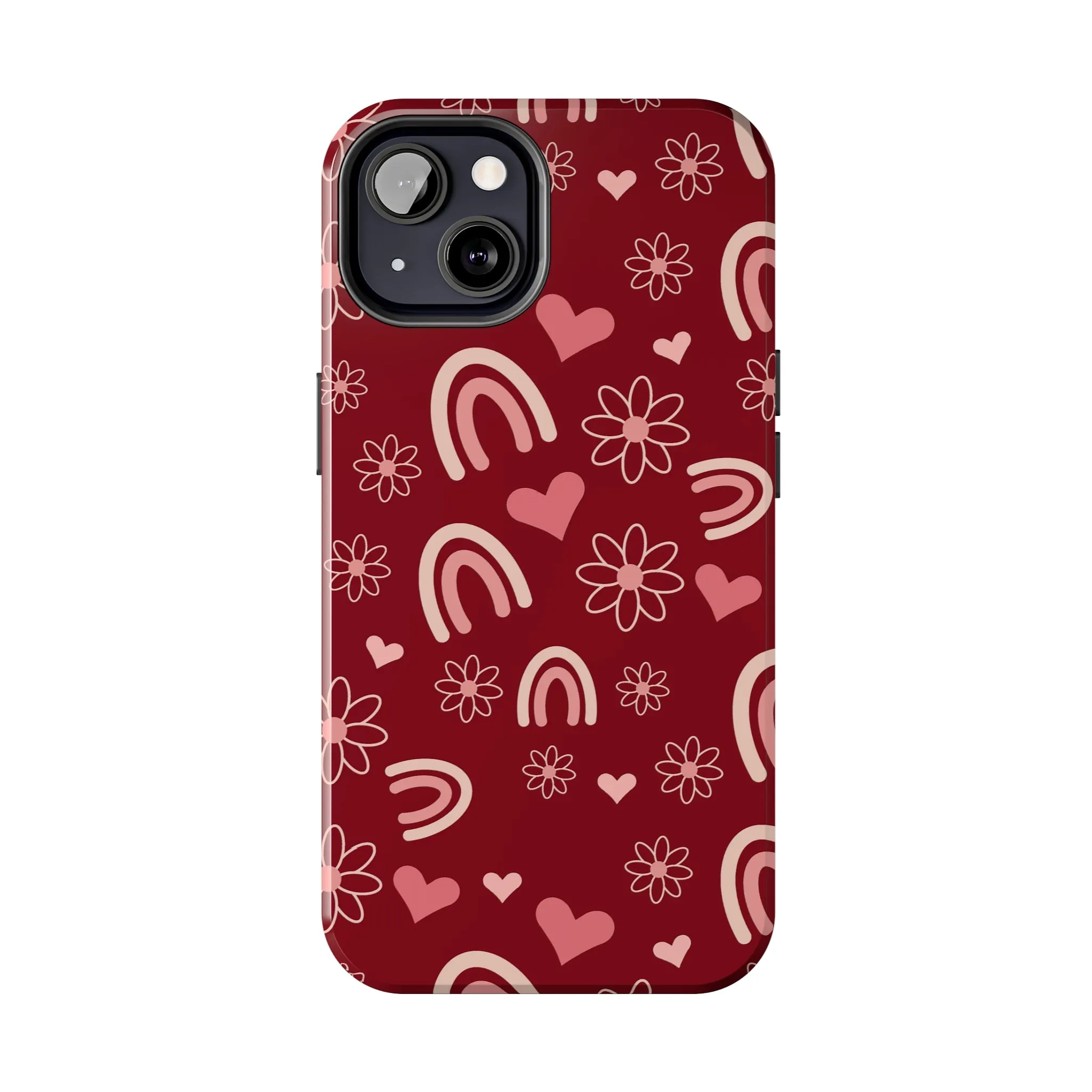 Red Boho Rainbow print Design Tough Phone Case compatible with a large variety of iPhone models, Gift, Phone Case