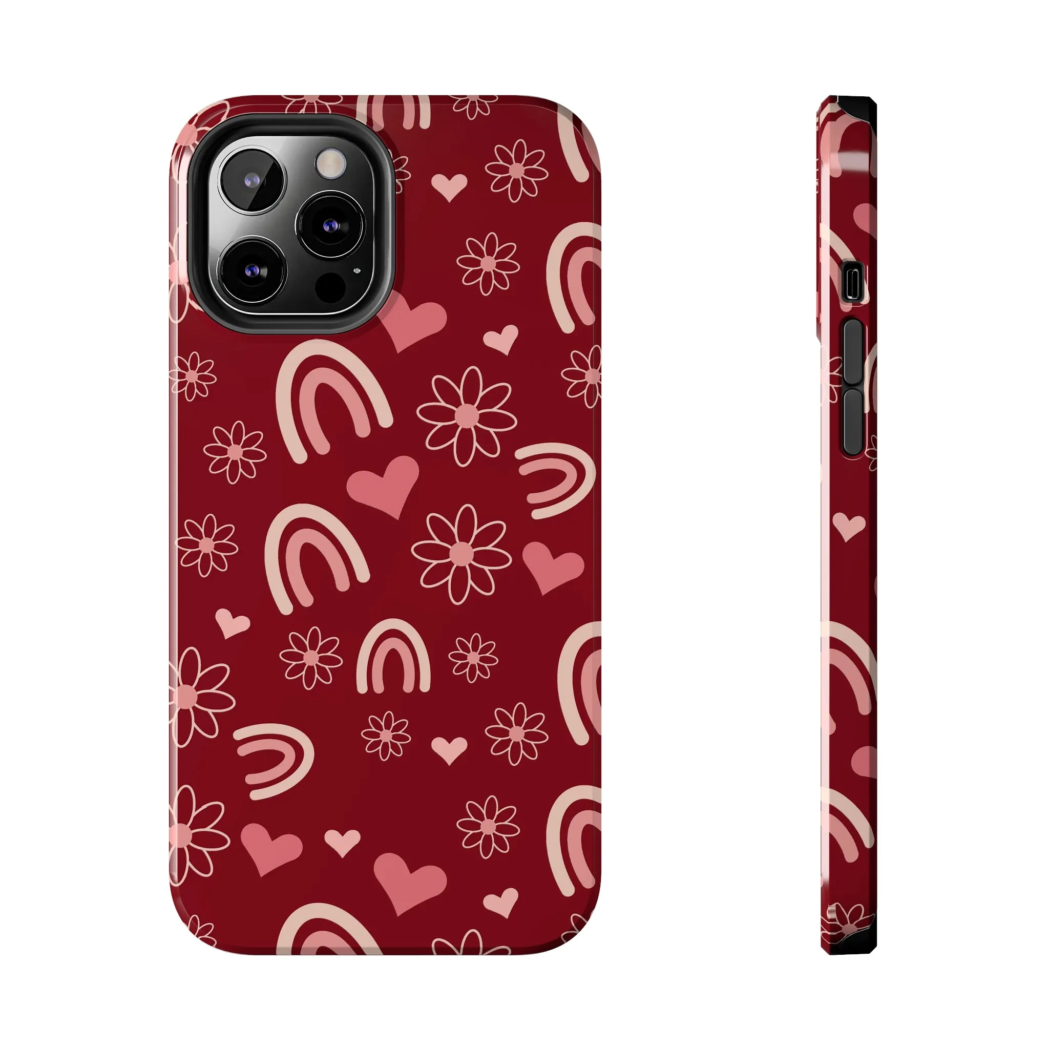 Red Boho Rainbow print Design Tough Phone Case compatible with a large variety of iPhone models, Gift, Phone Case