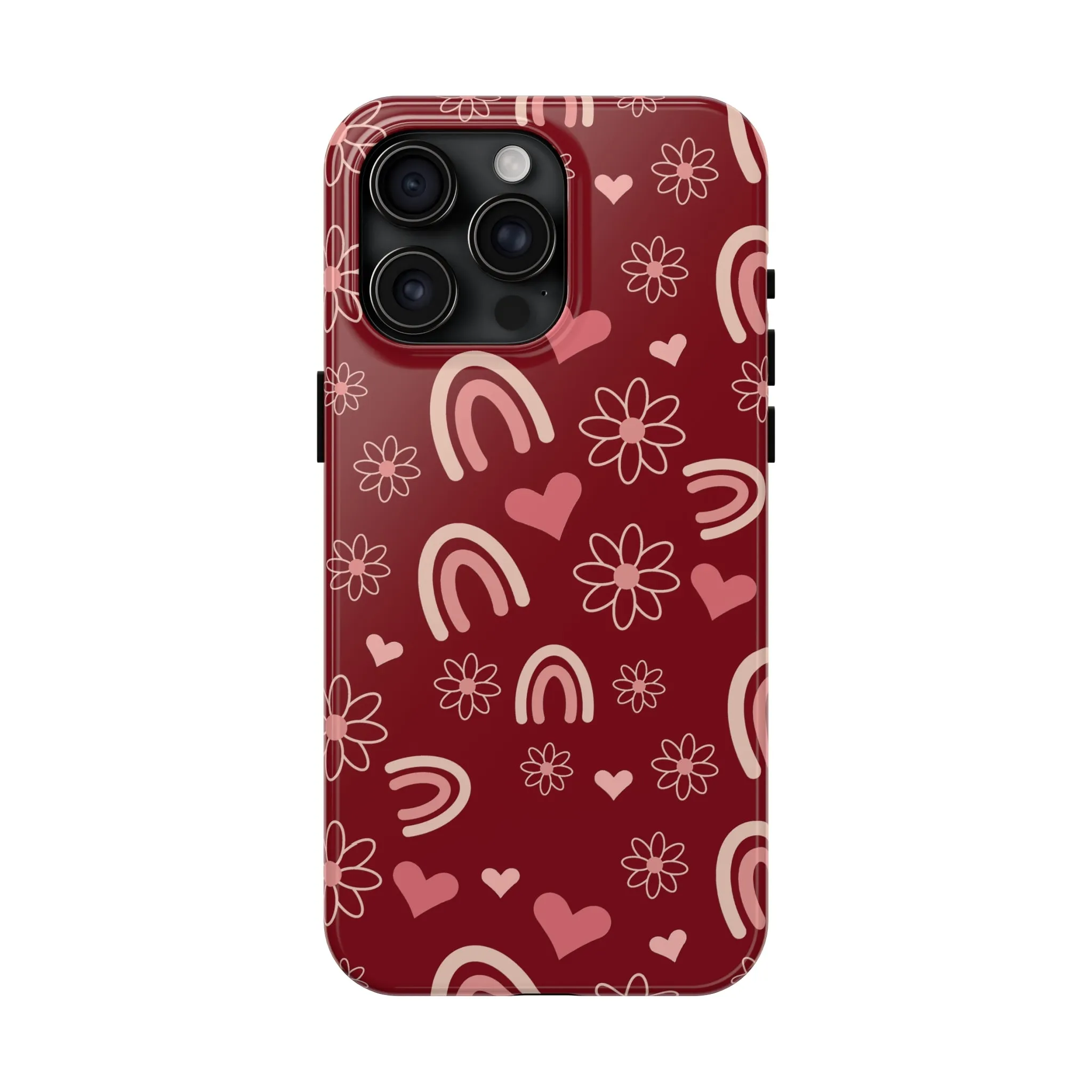 Red Boho Rainbow print Design Tough Phone Case compatible with a large variety of iPhone models, Gift, Phone Case