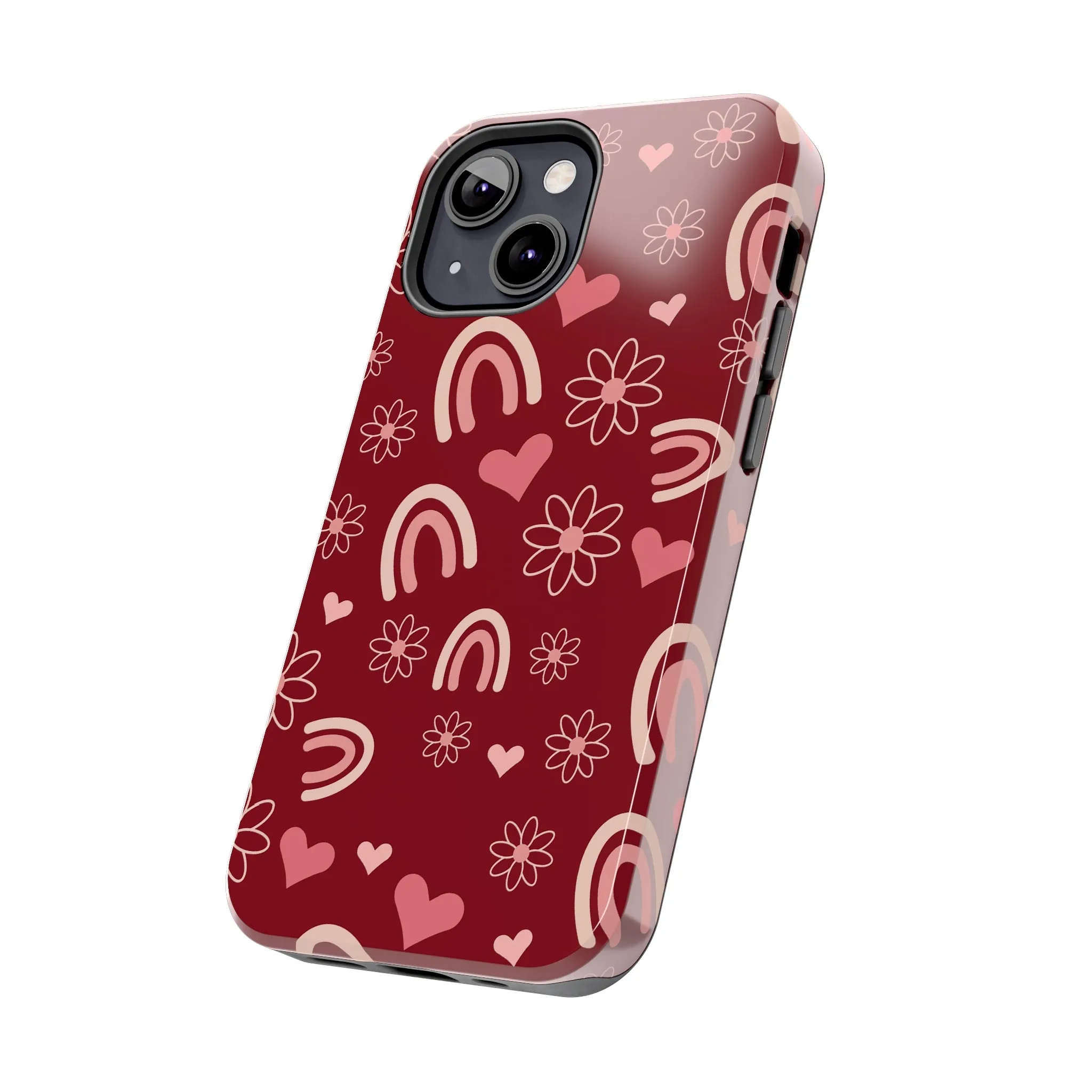 Red Boho Rainbow print Design Tough Phone Case compatible with a large variety of iPhone models, Gift, Phone Case