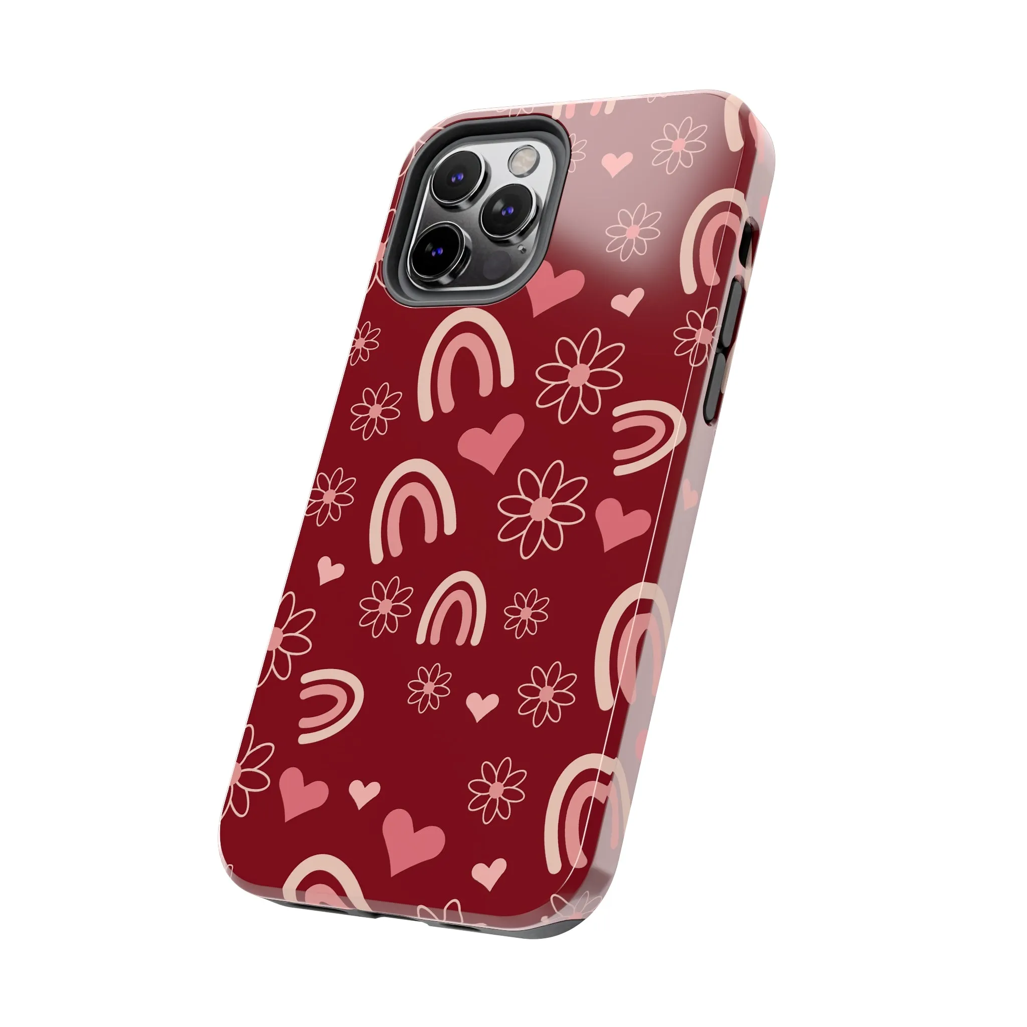 Red Boho Rainbow print Design Tough Phone Case compatible with a large variety of iPhone models, Gift, Phone Case