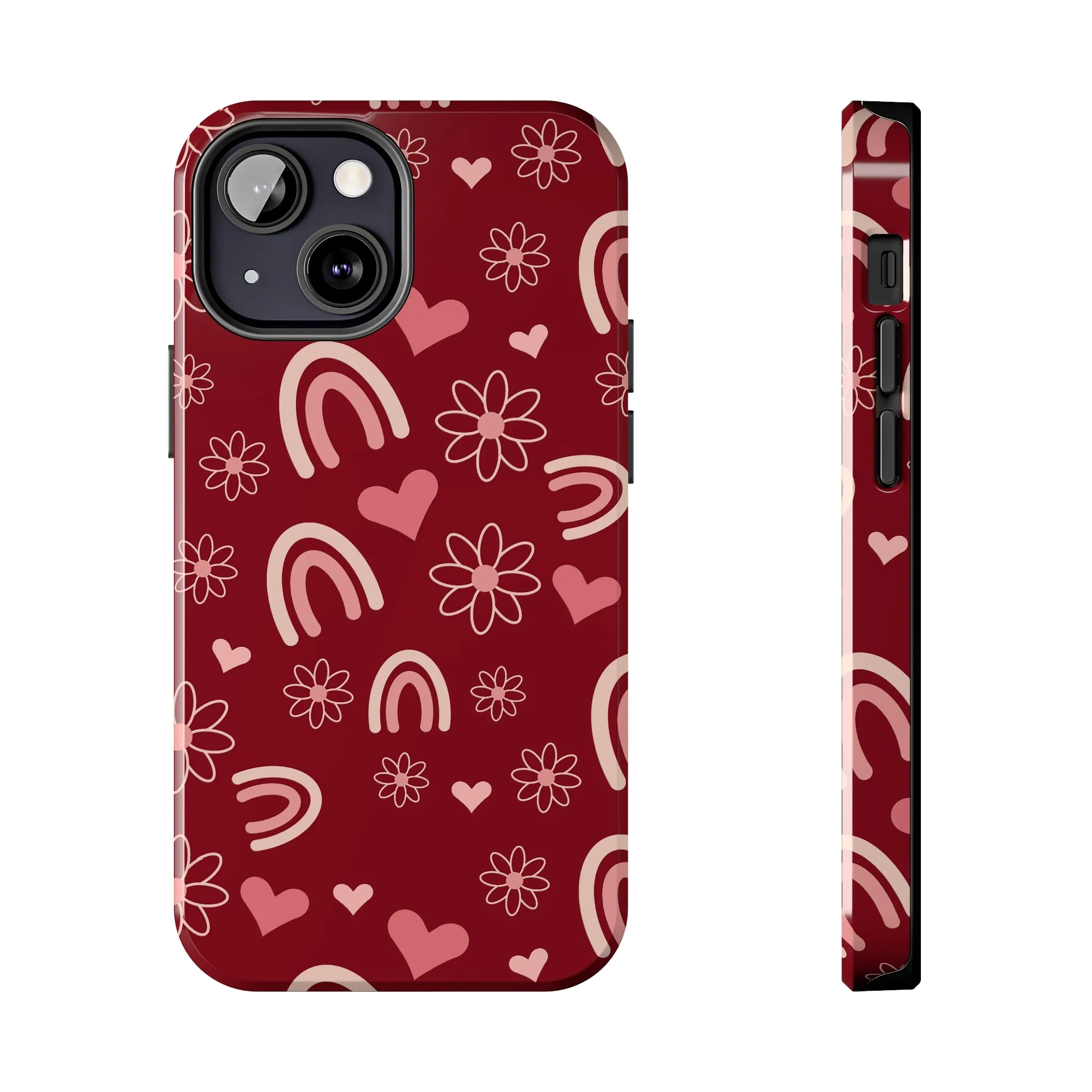 Red Boho Rainbow print Design Tough Phone Case compatible with a large variety of iPhone models, Gift, Phone Case