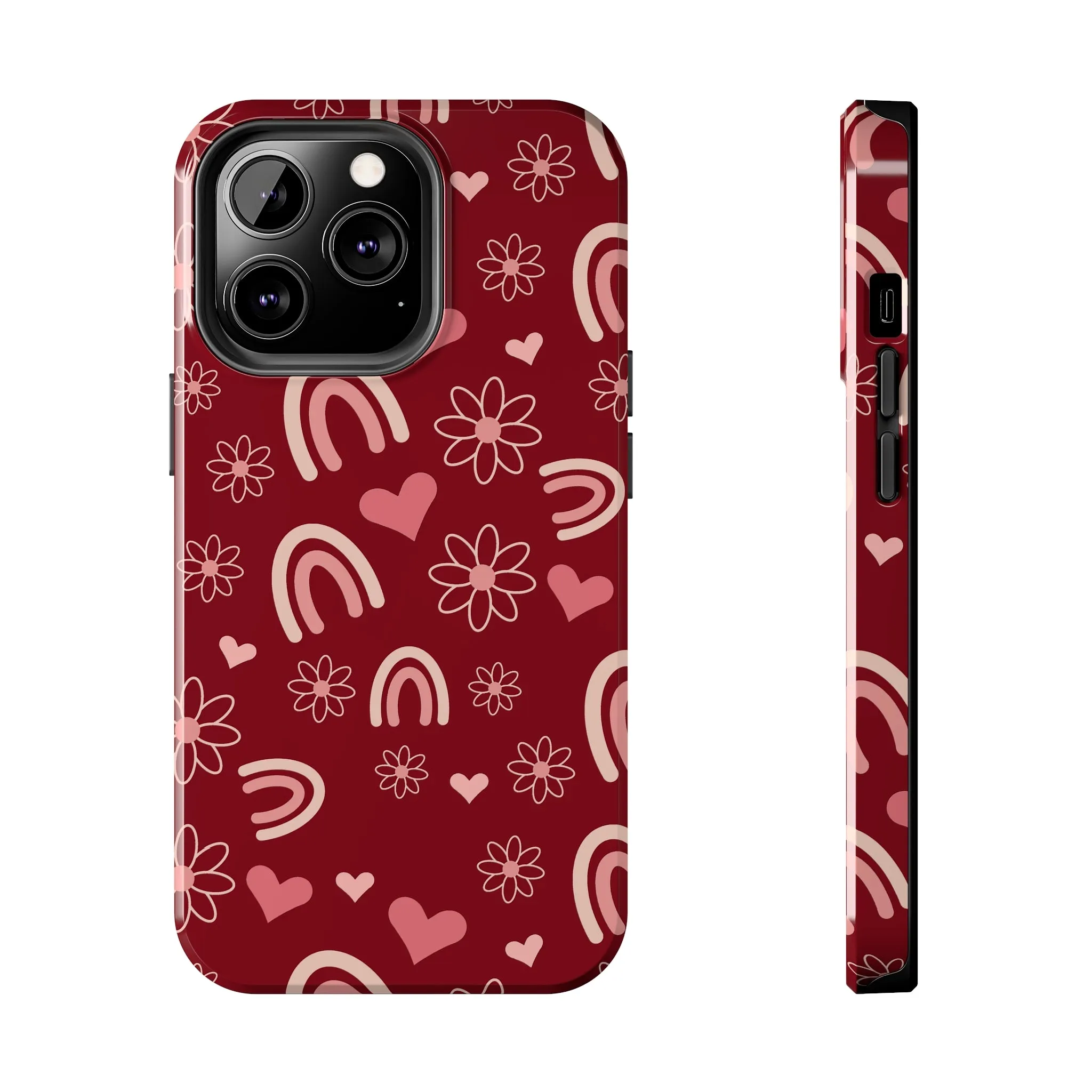 Red Boho Rainbow print Design Tough Phone Case compatible with a large variety of iPhone models, Gift, Phone Case