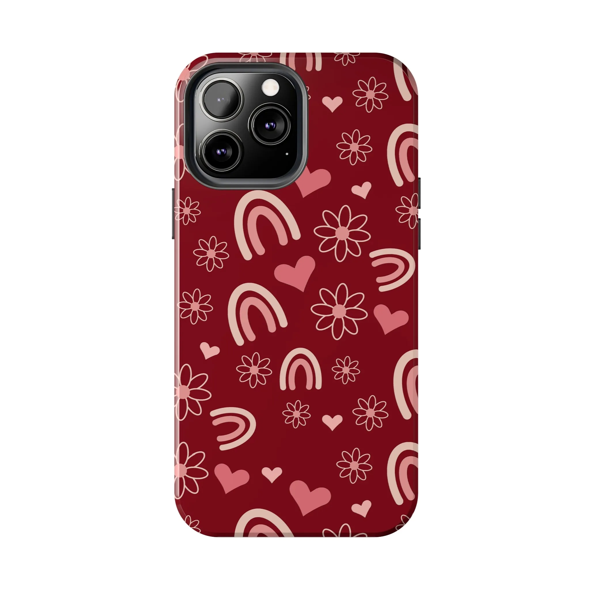 Red Boho Rainbow print Design Tough Phone Case compatible with a large variety of iPhone models, Gift, Phone Case