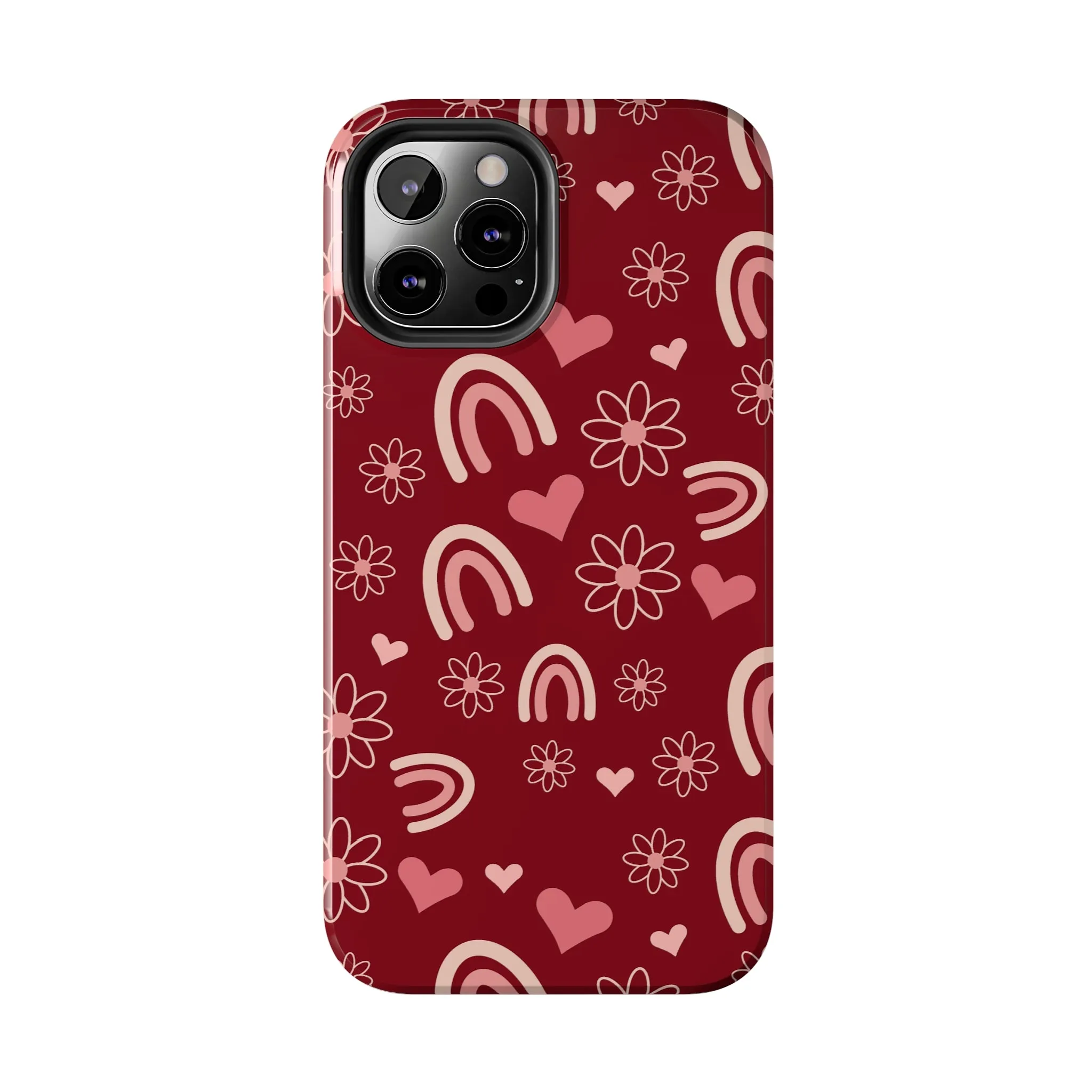 Red Boho Rainbow print Design Tough Phone Case compatible with a large variety of iPhone models, Gift, Phone Case