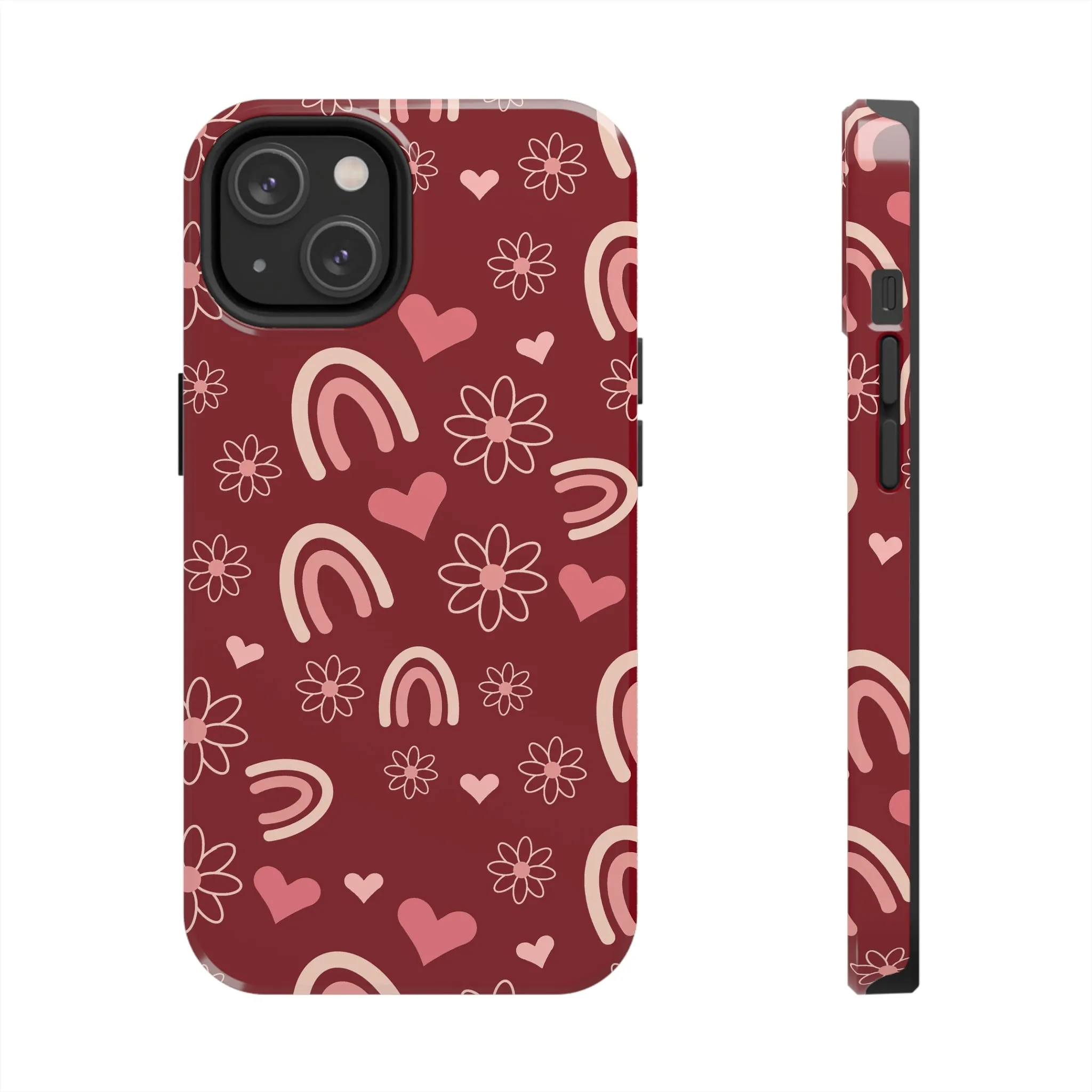 Red Boho Rainbow print Design Tough Phone Case compatible with a large variety of iPhone models, Gift, Phone Case