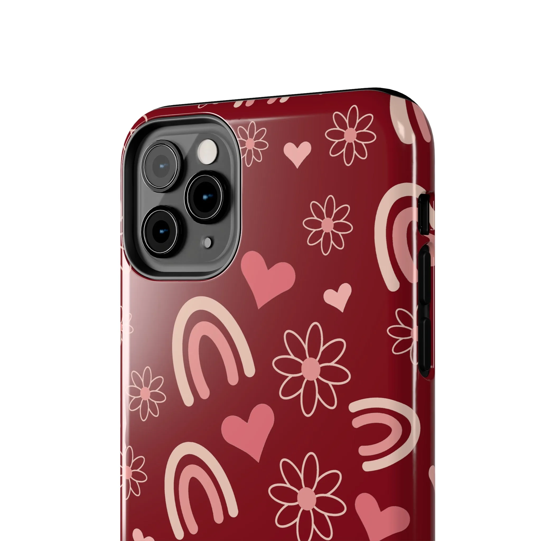 Red Boho Rainbow print Design Tough Phone Case compatible with a large variety of iPhone models, Gift, Phone Case