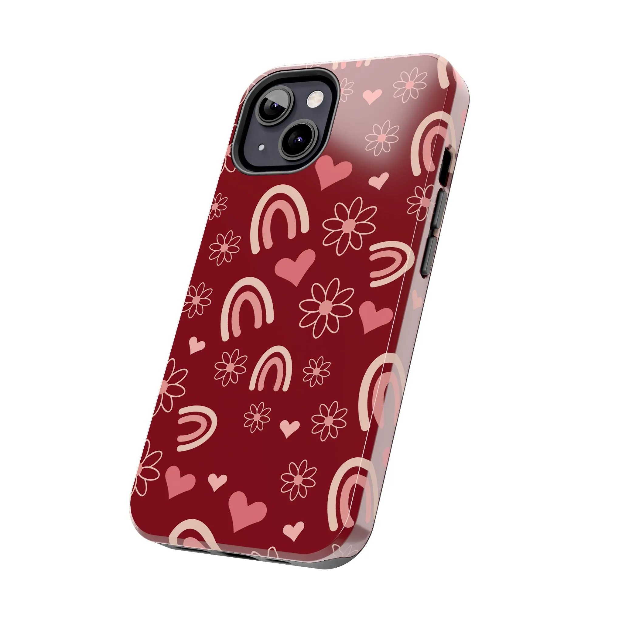 Red Boho Rainbow print Design Tough Phone Case compatible with a large variety of iPhone models, Gift, Phone Case