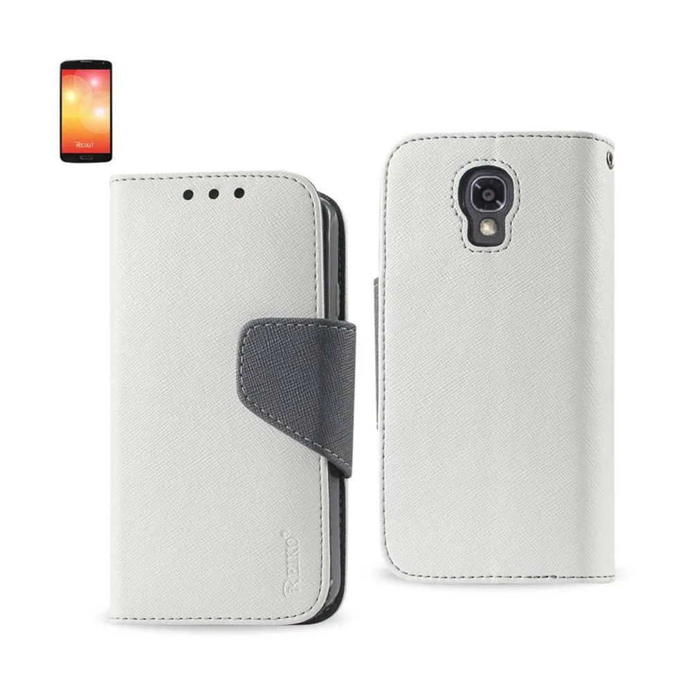 Reiko Wallet Case 3 In 1 For LG Ls740 White With Interior Leather-Like Material And Polymer Cover