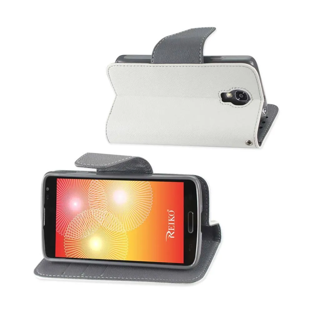 Reiko Wallet Case 3 In 1 For LG Ls740 White With Interior Leather-Like Material And Polymer Cover