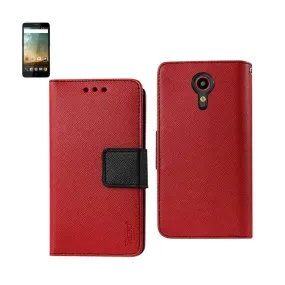 Reiko ZTE N817Wallet Case 3 In 1 With Interior Polymer Red