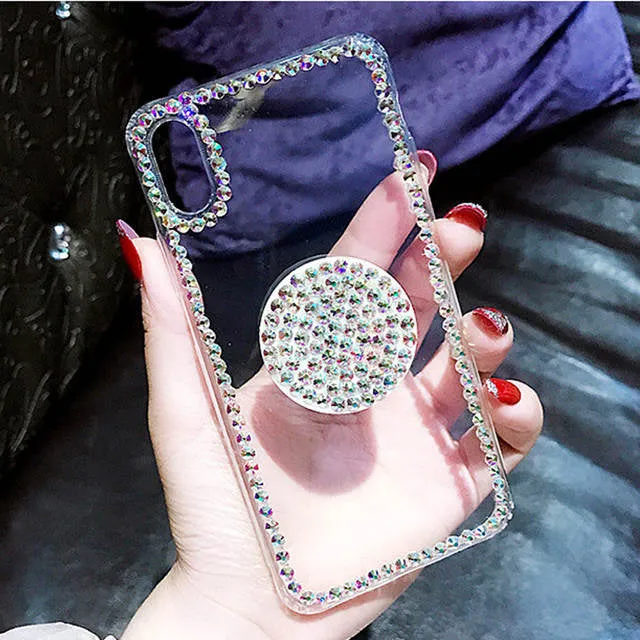 Rhinestone diamond detail clear holder stand phone case