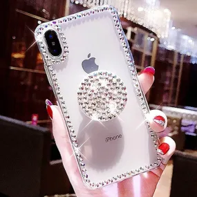 Rhinestone diamond detail clear holder stand phone case