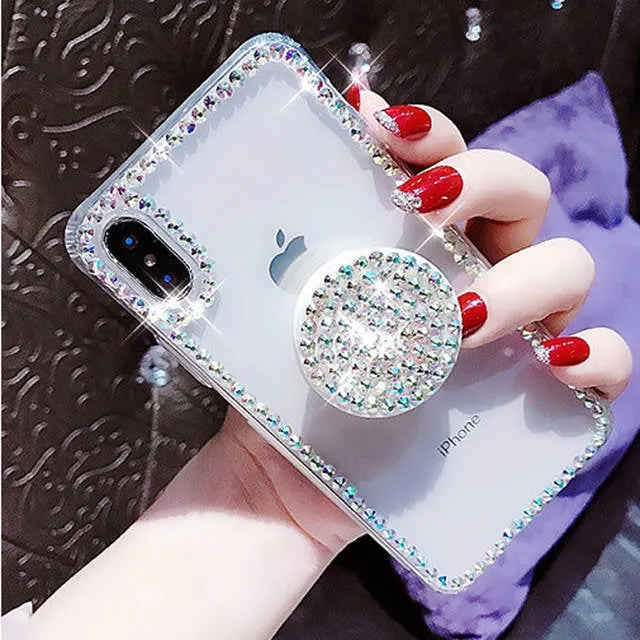 Rhinestone diamond detail clear holder stand phone case