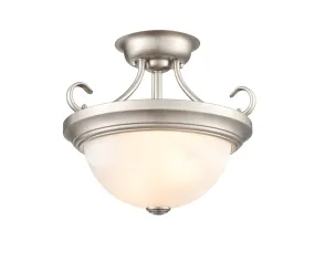 Semi-Flush Mount Fixture - Satin Nickel - Faux Alabaster Glass - 13in. Diameter - E26 Medium Base