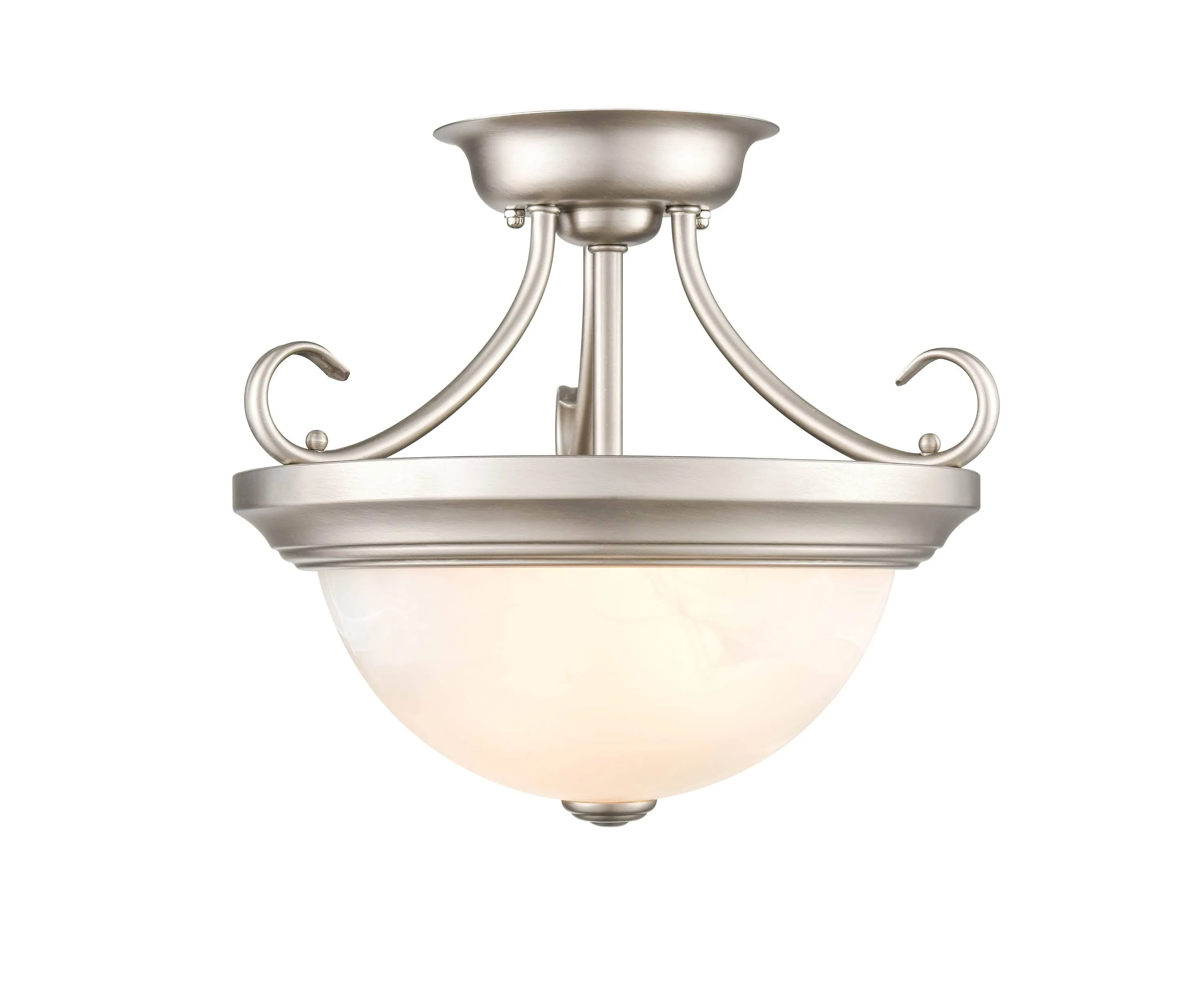 Semi-Flush Mount Fixture - Satin Nickel - Faux Alabaster Glass - 13in. Diameter - E26 Medium Base