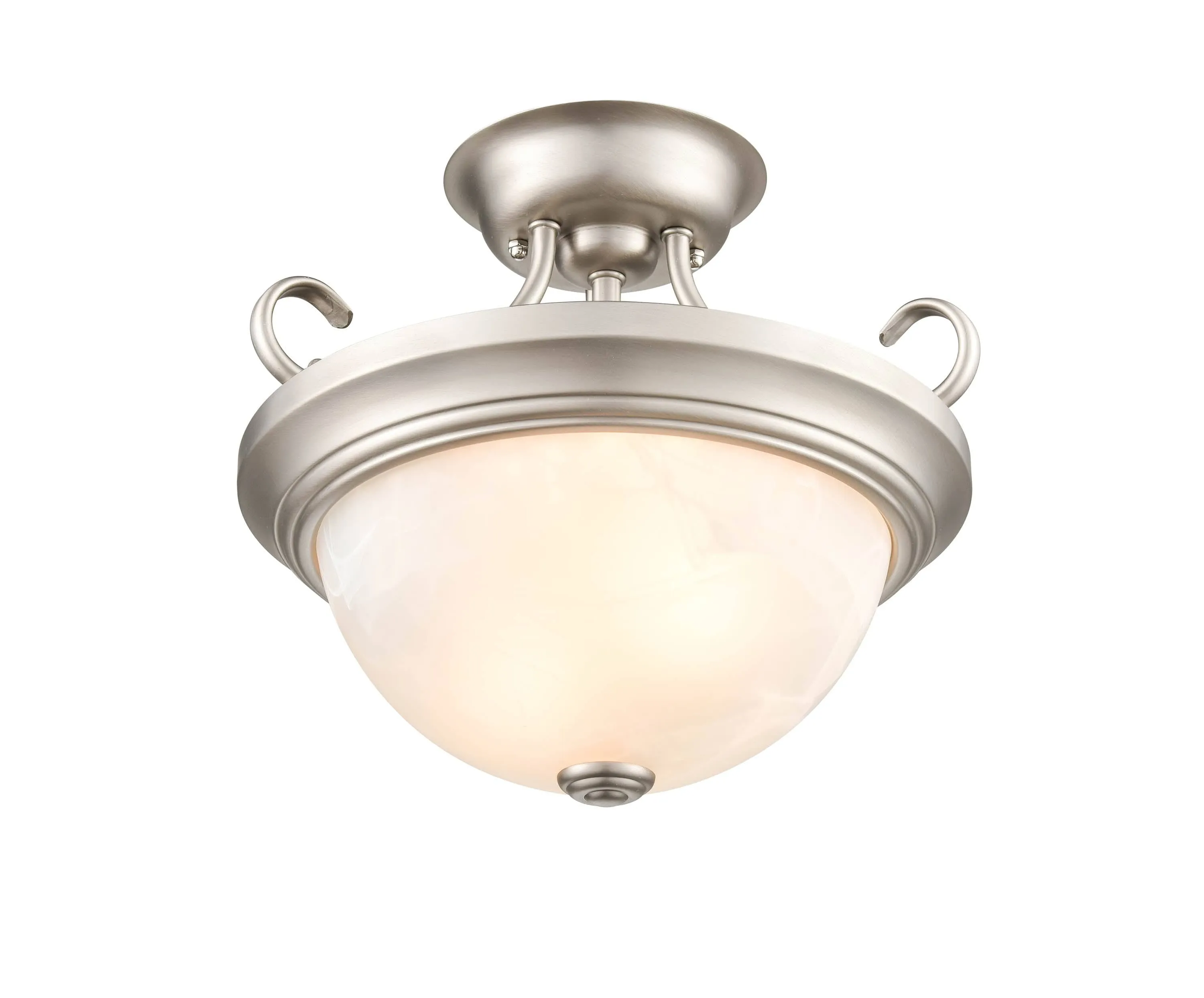 Semi-Flush Mount Fixture - Satin Nickel - Faux Alabaster Glass - 13in. Diameter - E26 Medium Base