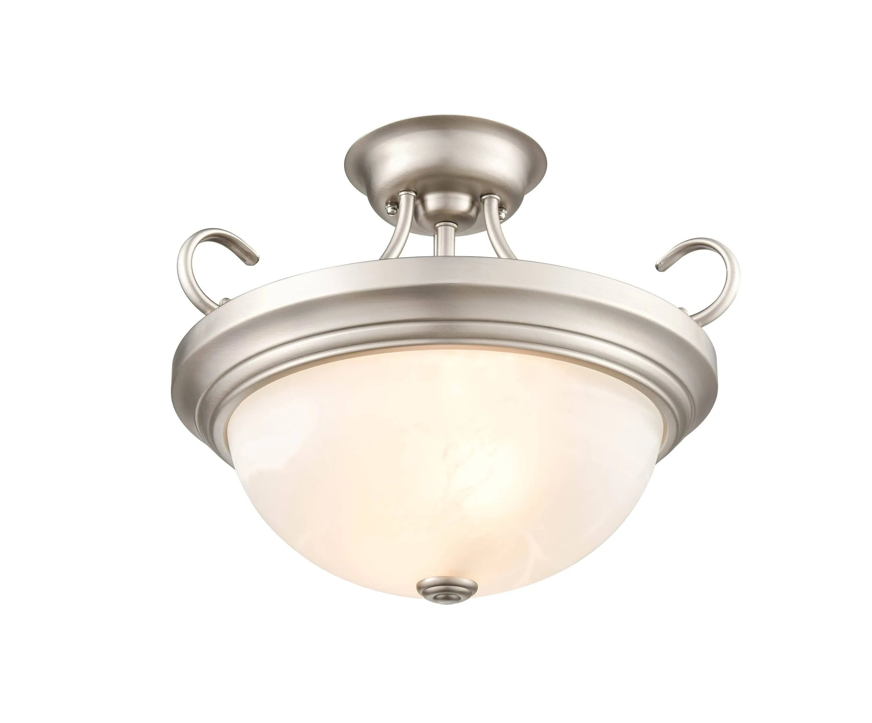 Semi-Flush Mount Fixture - Satin Nickel - Faux Alabaster Glass - 15in. Diameter - E26 Medium Base