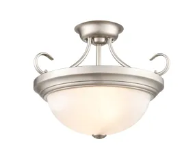 Semi-Flush Mount Fixture - Satin Nickel - Faux Alabaster Glass - 15in. Diameter - E26 Medium Base