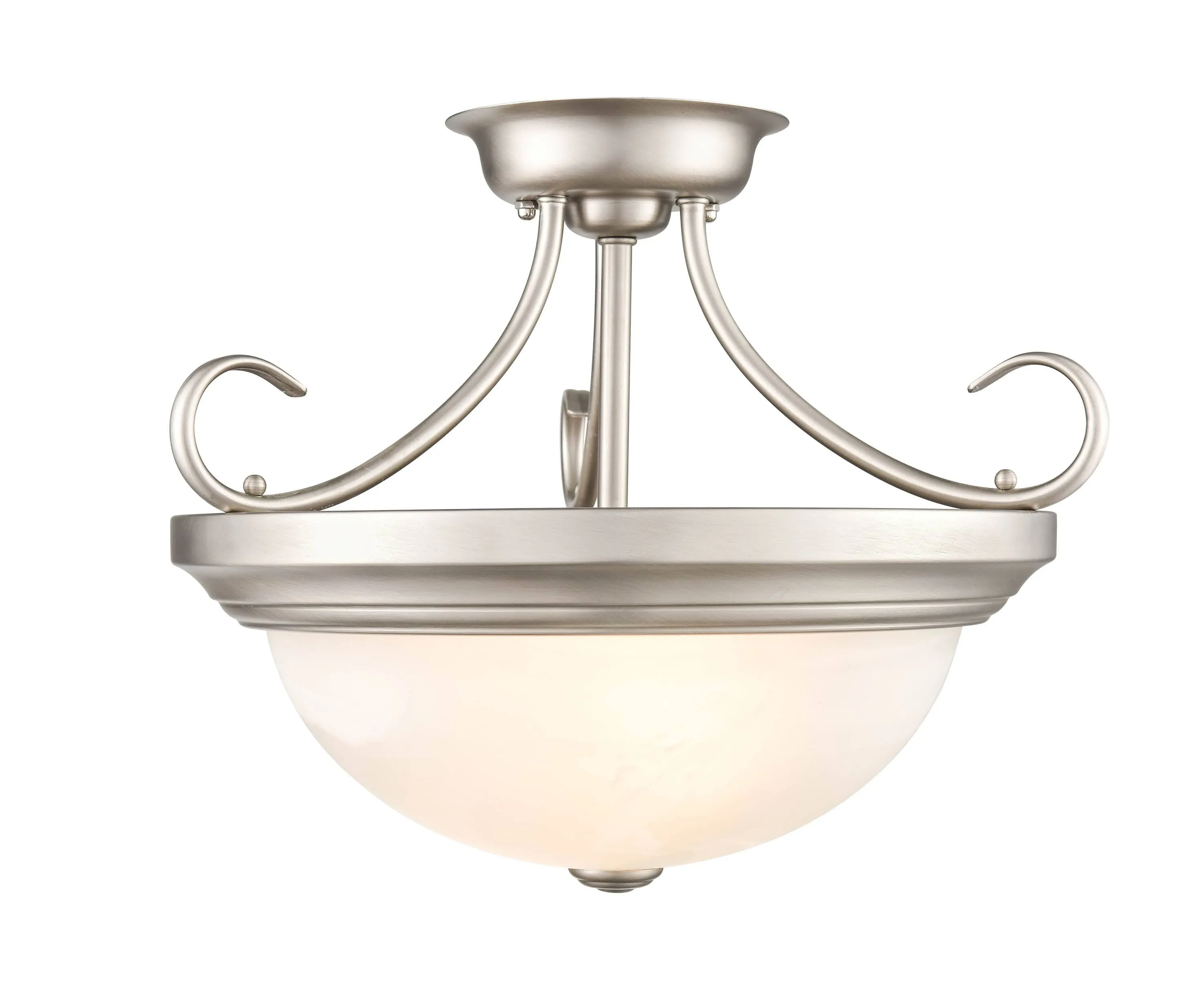 Semi-Flush Mount Fixture - Satin Nickel - Faux Alabaster Glass - 15in. Diameter - E26 Medium Base