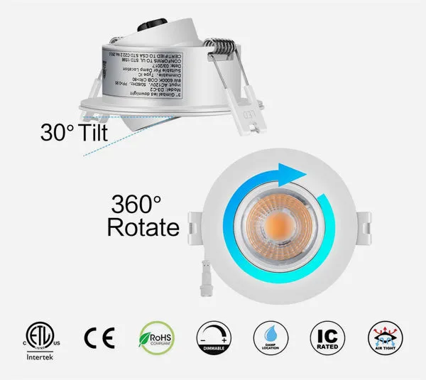 SLIM LED DOWNLIGHT 3, 8W 550LMN, GIMBLE, 5000K SATIN NICKEL, 360 DEGREE ROTATION