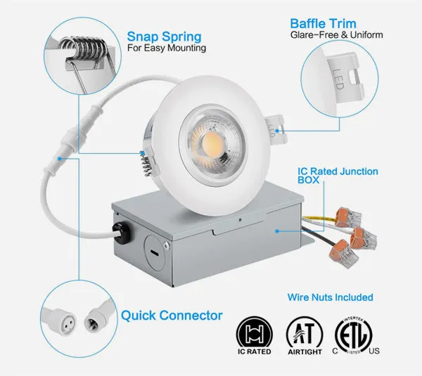 SLIM LED DOWNLIGHT 3, 8W 550LMN, GIMBLE, 5000K SATIN NICKEL, 360 DEGREE ROTATION