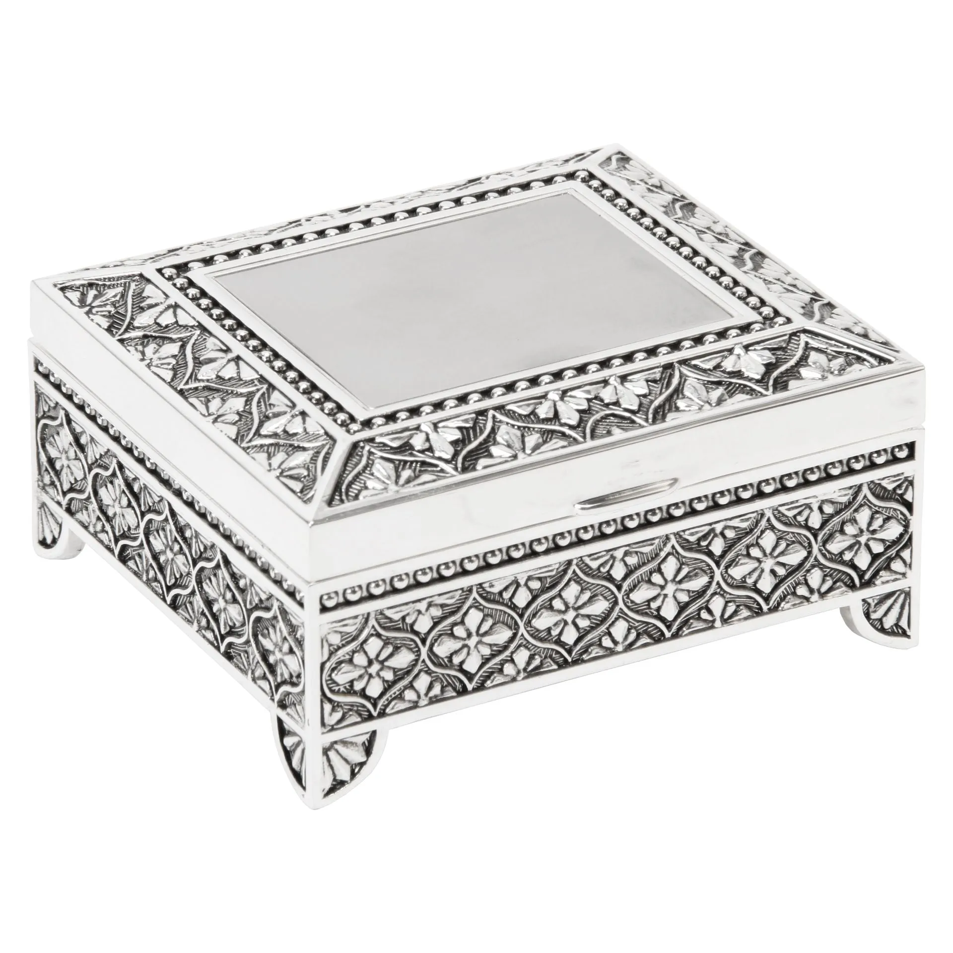 SOPHIA SILVERPLATED SQUARE TRINKET BOX WITH FEET - ART DECO