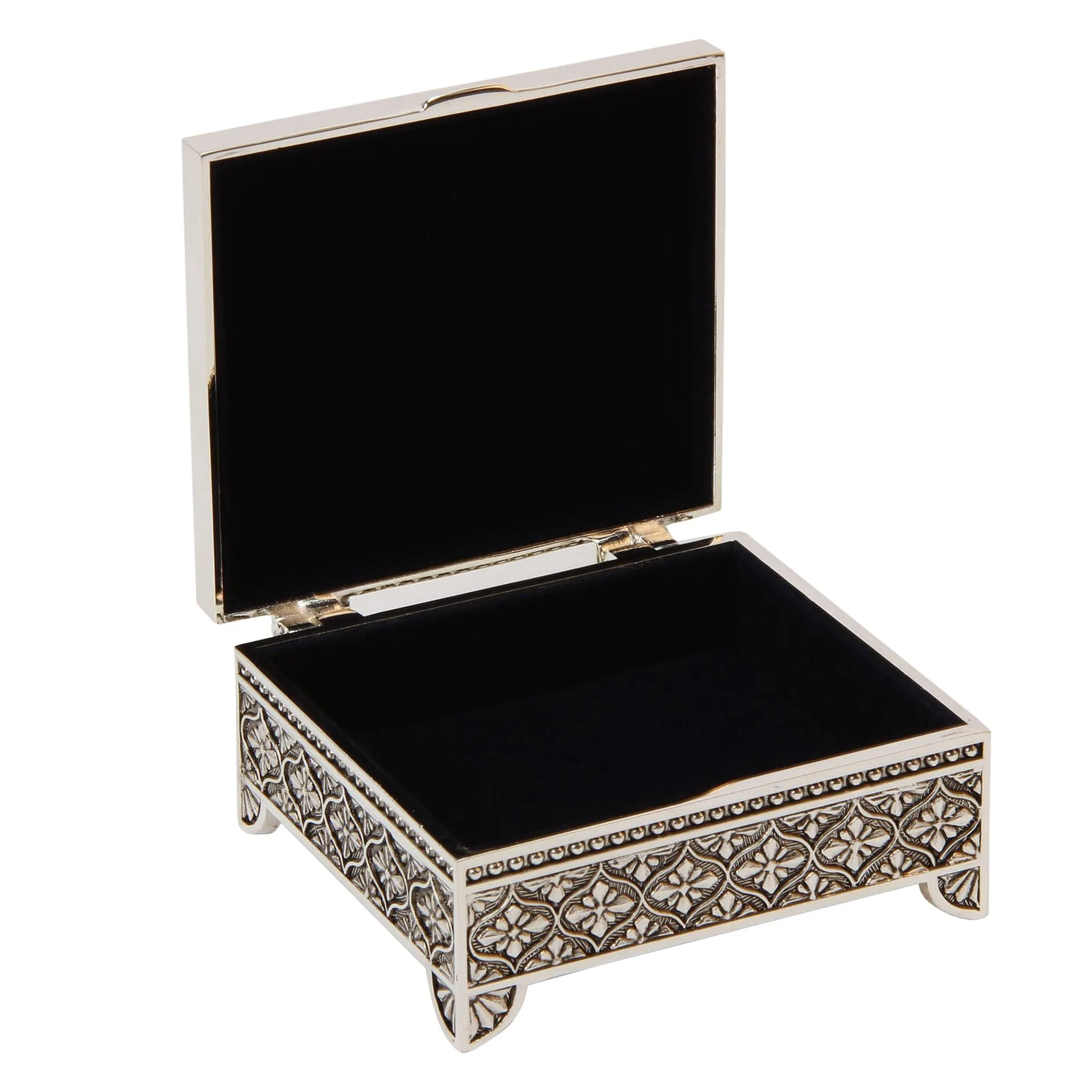 SOPHIA SILVERPLATED SQUARE TRINKET BOX WITH FEET - ART DECO