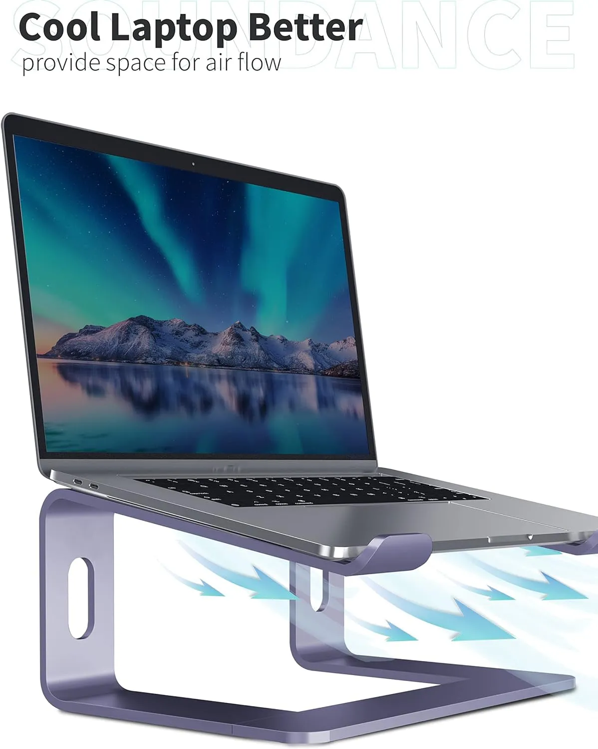 SOUNDANCE Laptop Stand, Aluminum Computer Riser, Ergonomic Laptops Elevator for Desk, Metal Holder Compatible with 10 to 15.6 Inches Notebook Computer, Purple