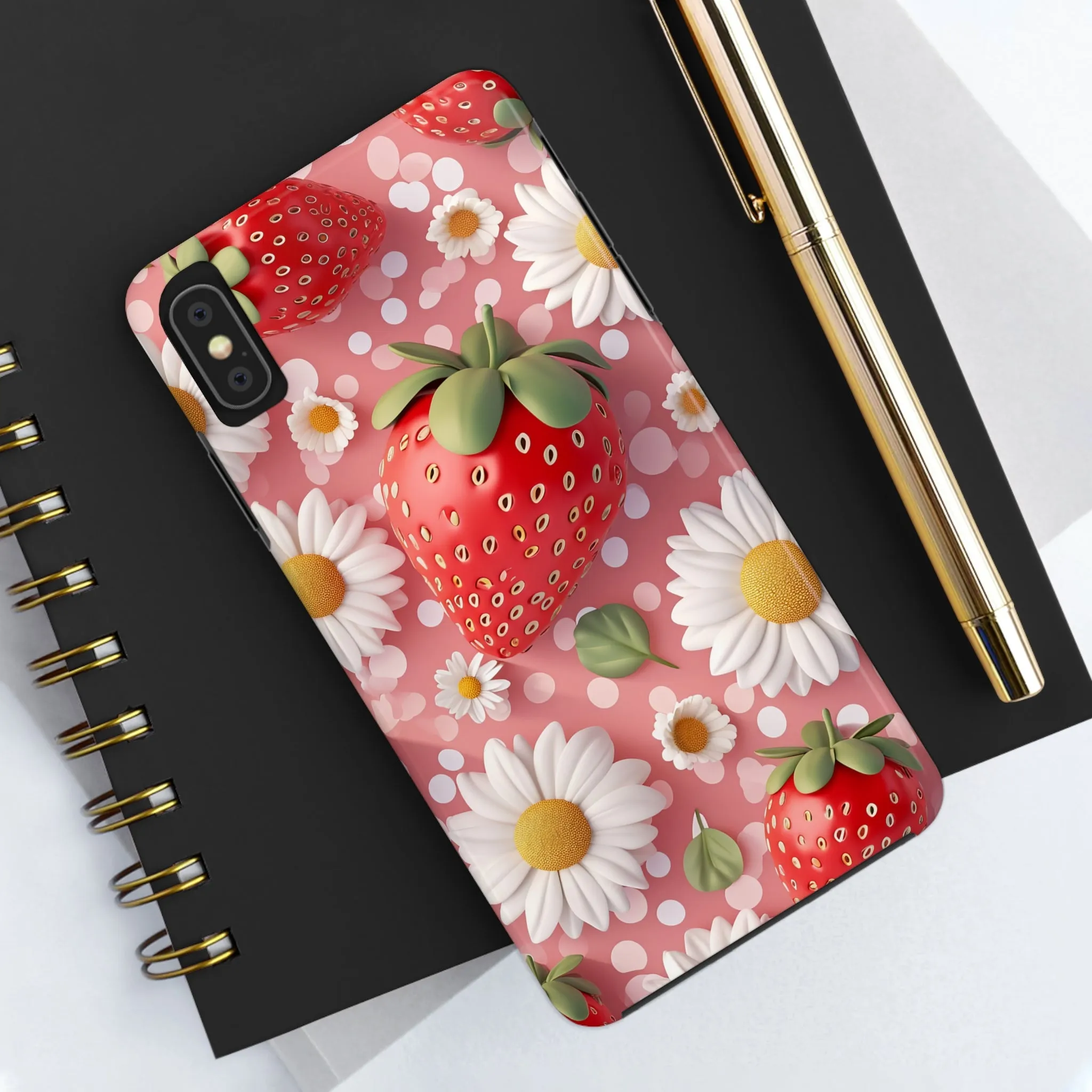 Strawberries & Daisies Digital print Design Tough Phone Case compatible with a large variety of iPhone models, Gift, Phone Case