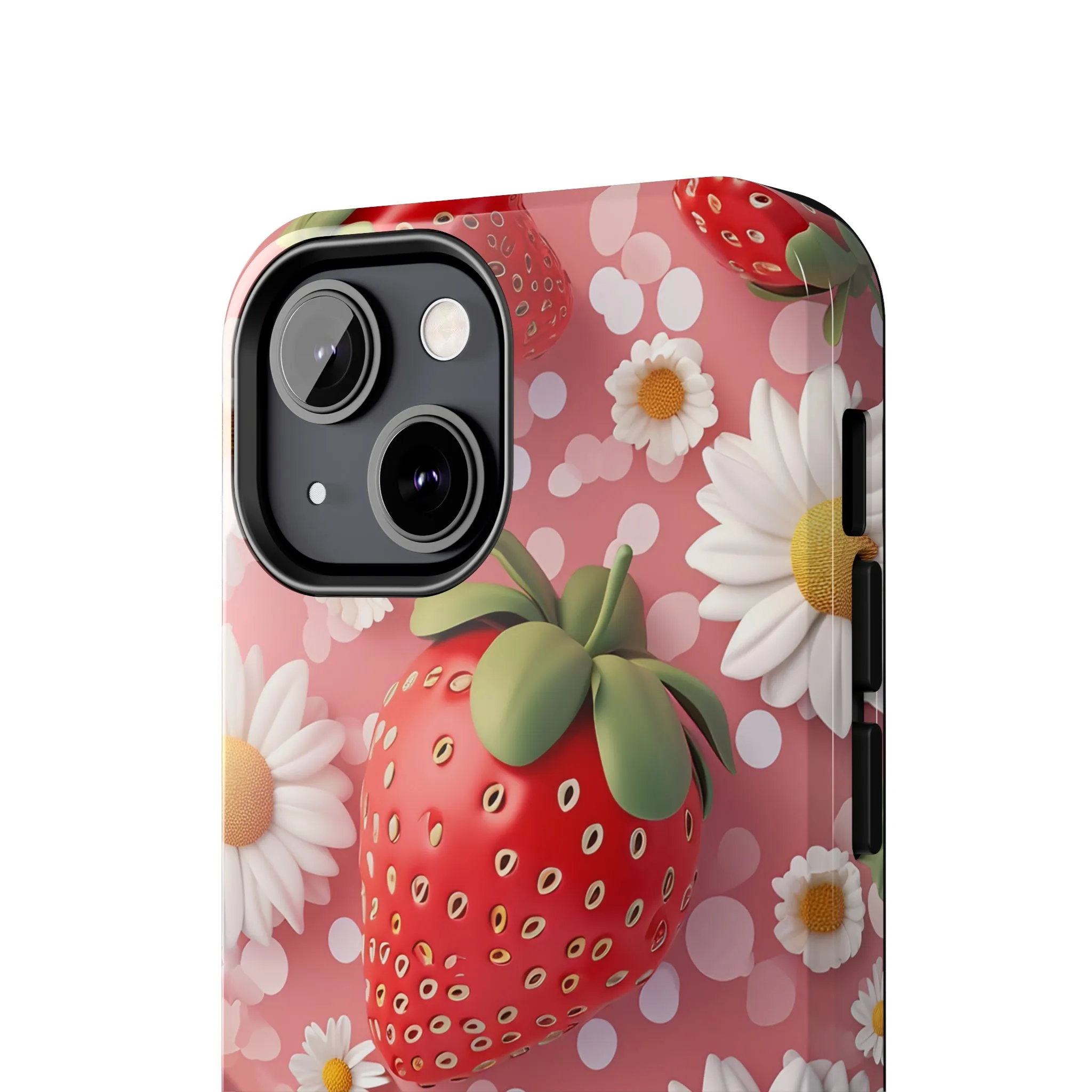 Strawberries & Daisies Digital print Design Tough Phone Case compatible with a large variety of iPhone models, Gift, Phone Case