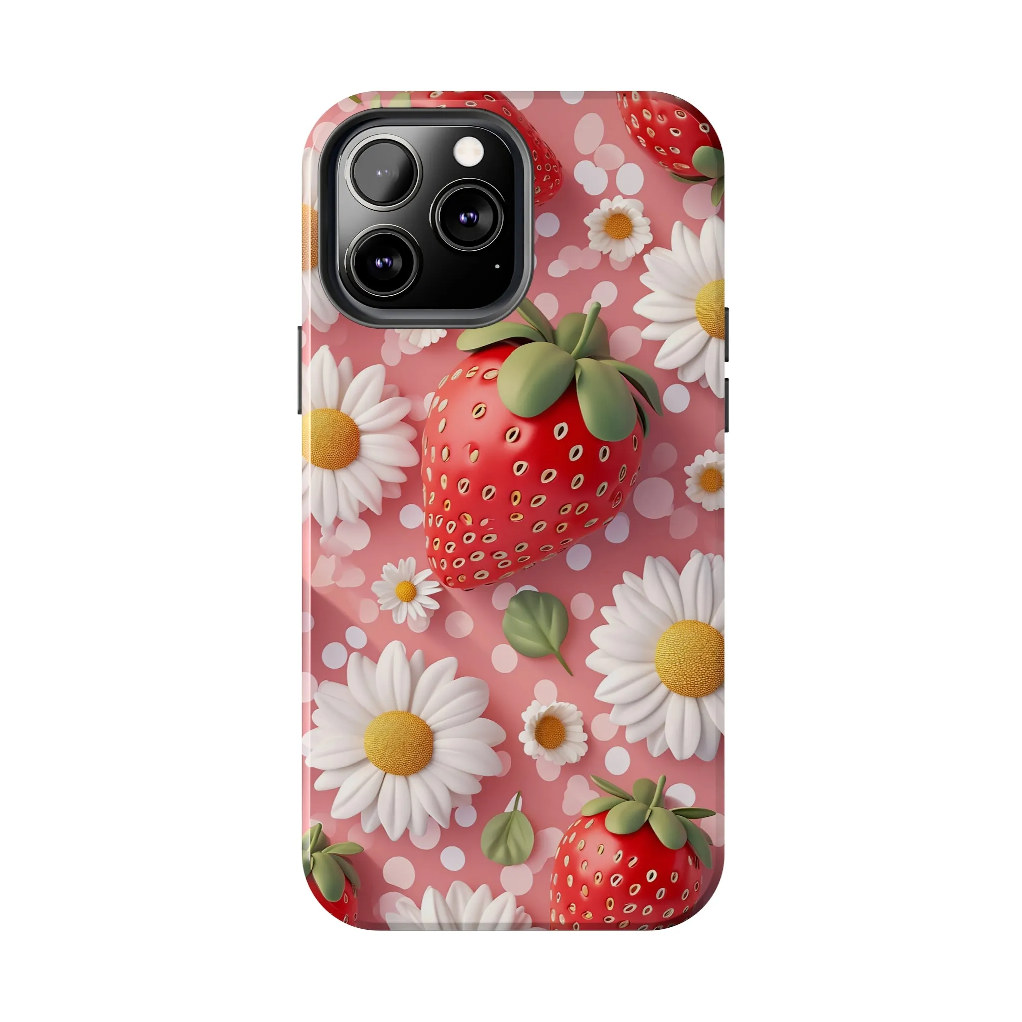 Strawberries & Daisies Digital print Design Tough Phone Case compatible with a large variety of iPhone models, Gift, Phone Case