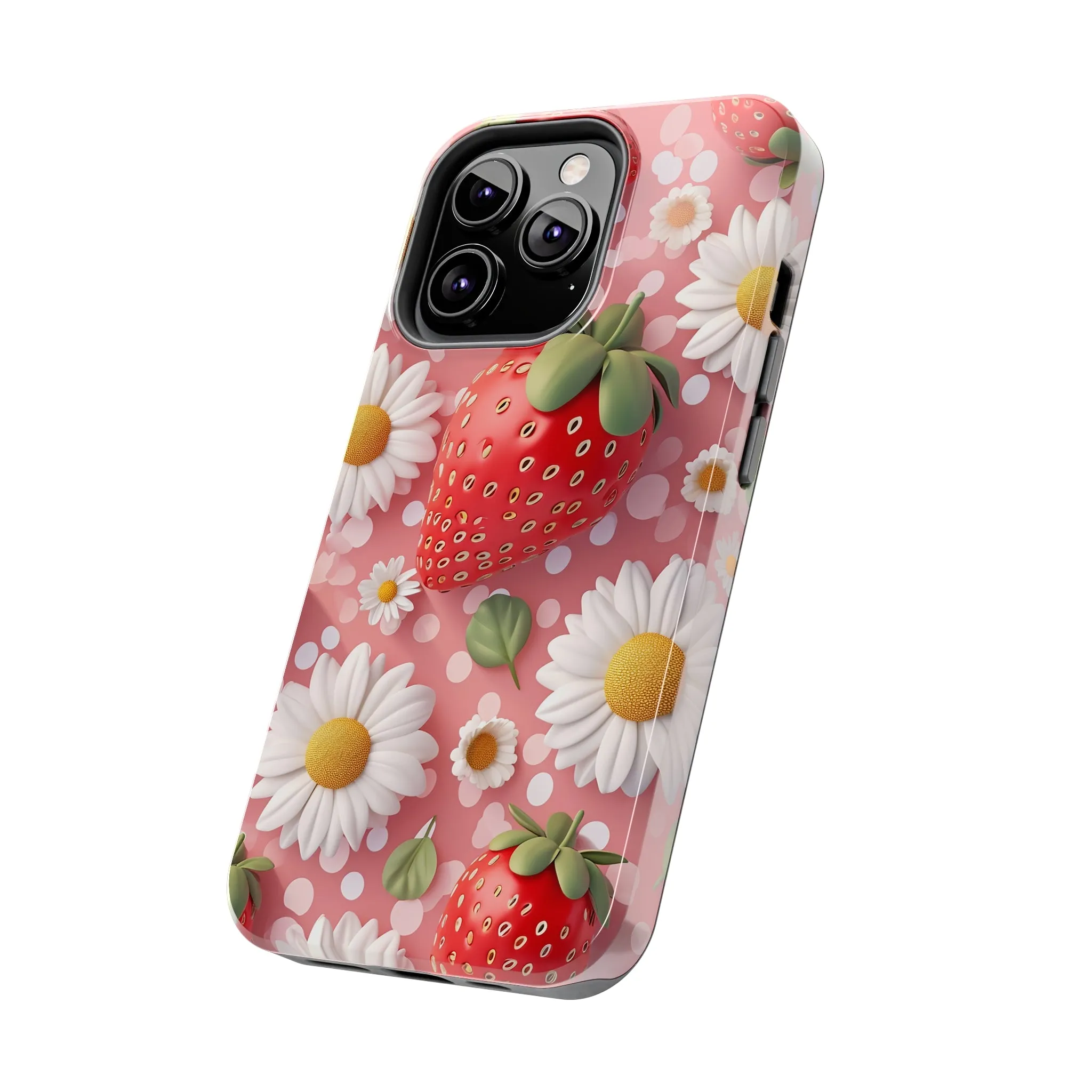 Strawberries & Daisies Digital print Design Tough Phone Case compatible with a large variety of iPhone models, Gift, Phone Case