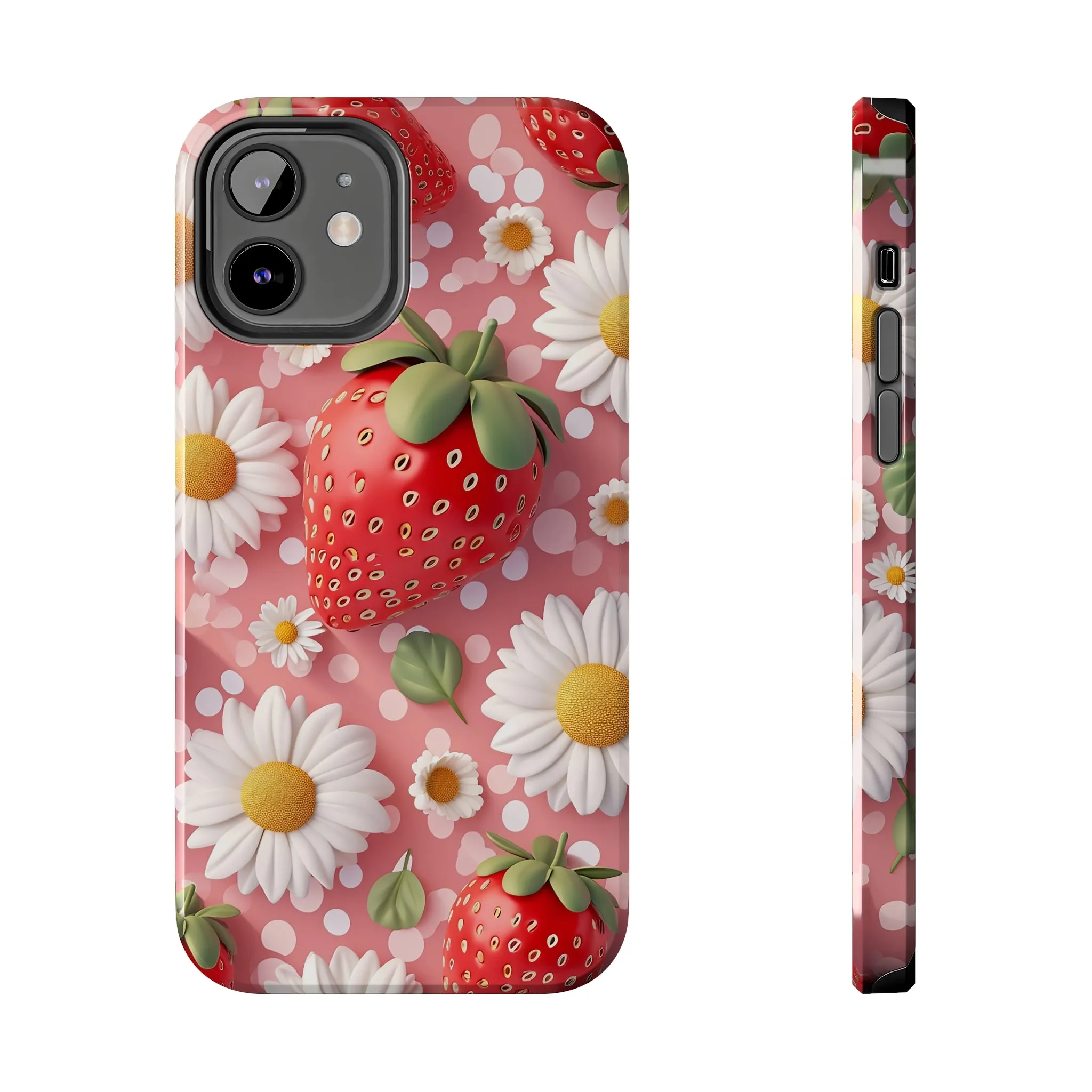 Strawberries & Daisies Digital print Design Tough Phone Case compatible with a large variety of iPhone models, Gift, Phone Case