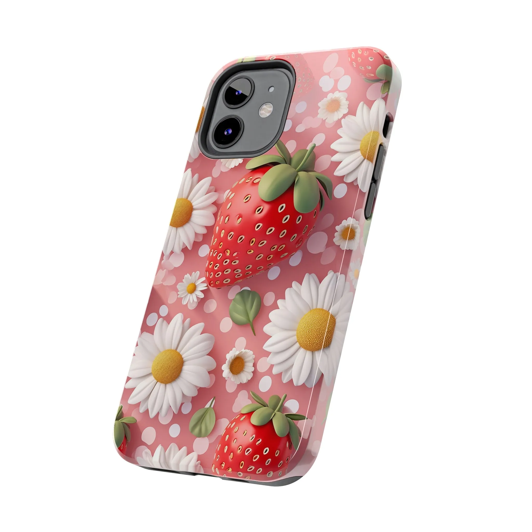 Strawberries & Daisies Digital print Design Tough Phone Case compatible with a large variety of iPhone models, Gift, Phone Case