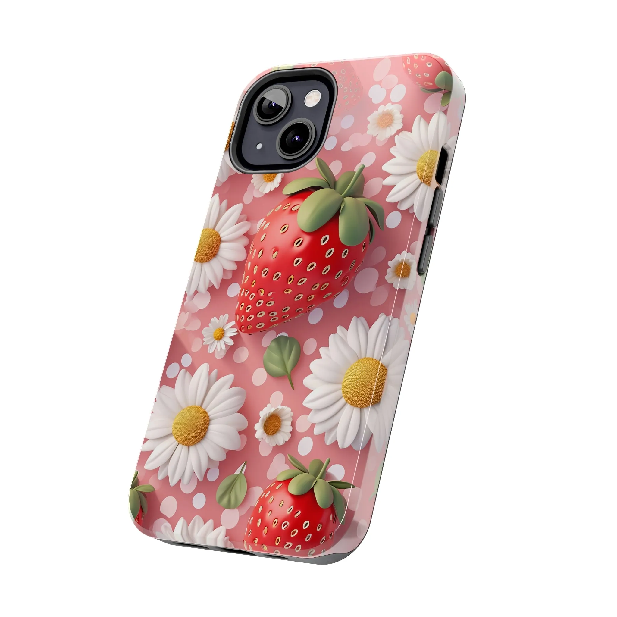 Strawberries & Daisies Digital print Design Tough Phone Case compatible with a large variety of iPhone models, Gift, Phone Case